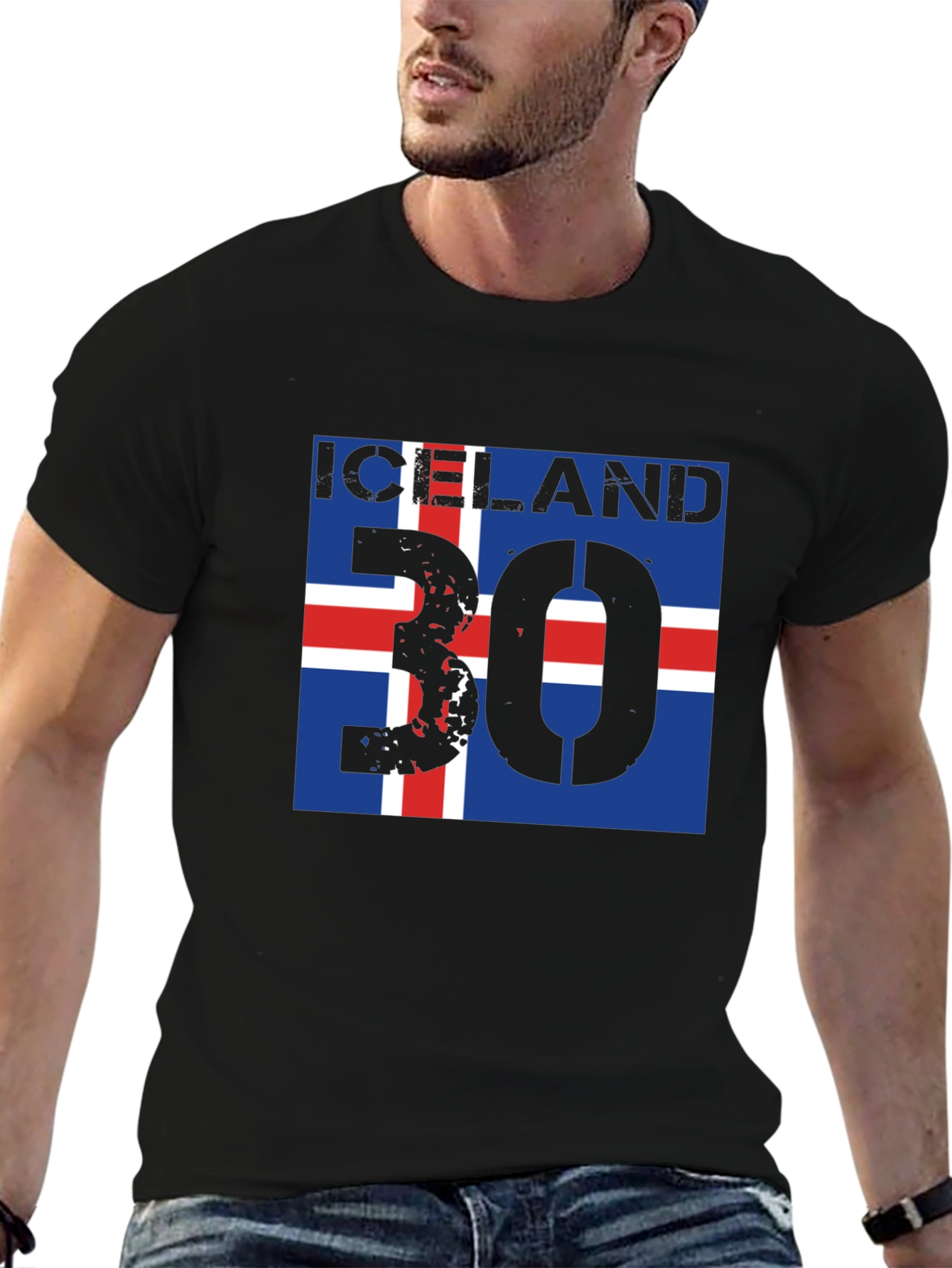 Iceland Flag T-Shirt with Distressed Number 30 Design