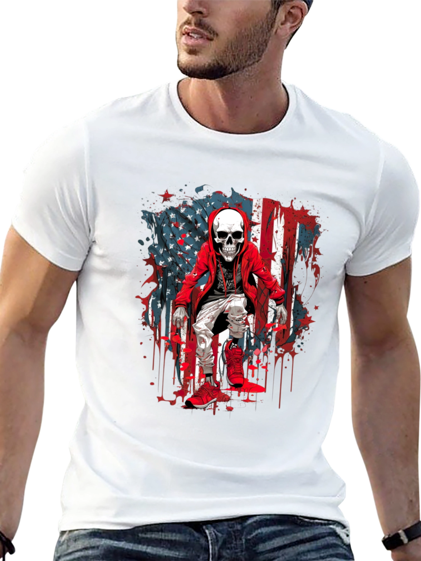 Skeleton USA Flag Graphic T-Shirt