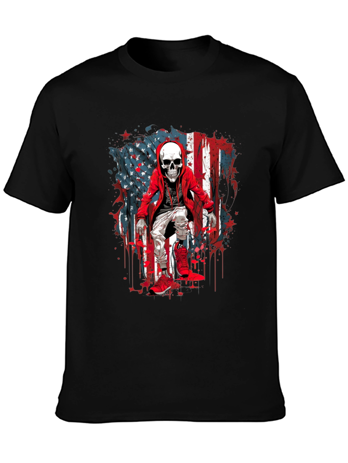 Skeleton USA Flag Graphic T-Shirt