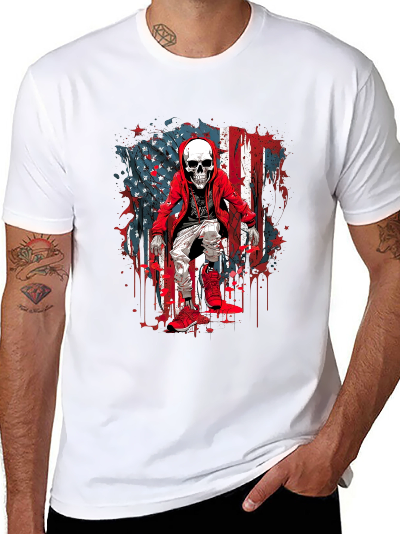 Skeleton USA Flag Graphic T-Shirt