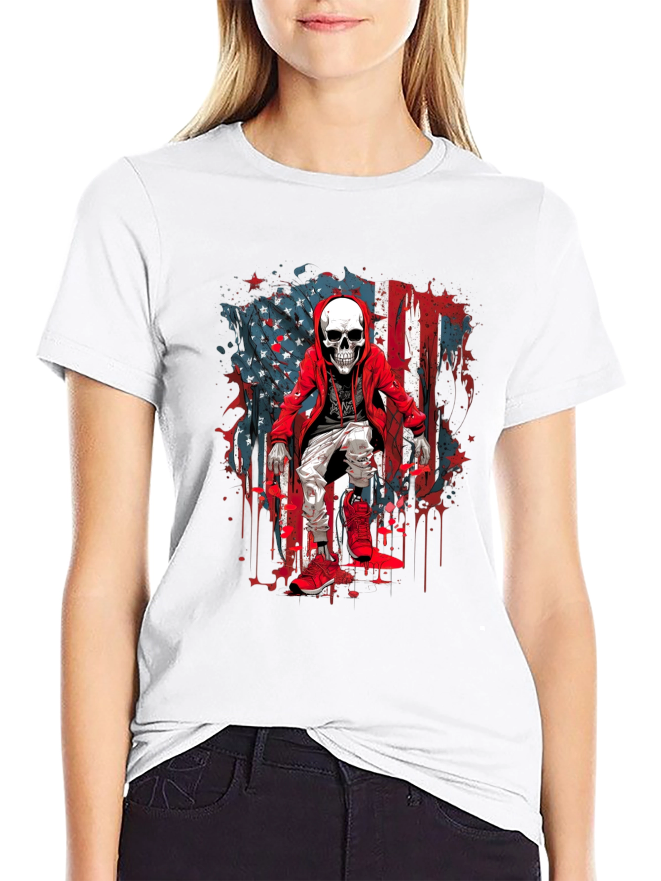 Skeleton USA Flag Graphic T-Shirt