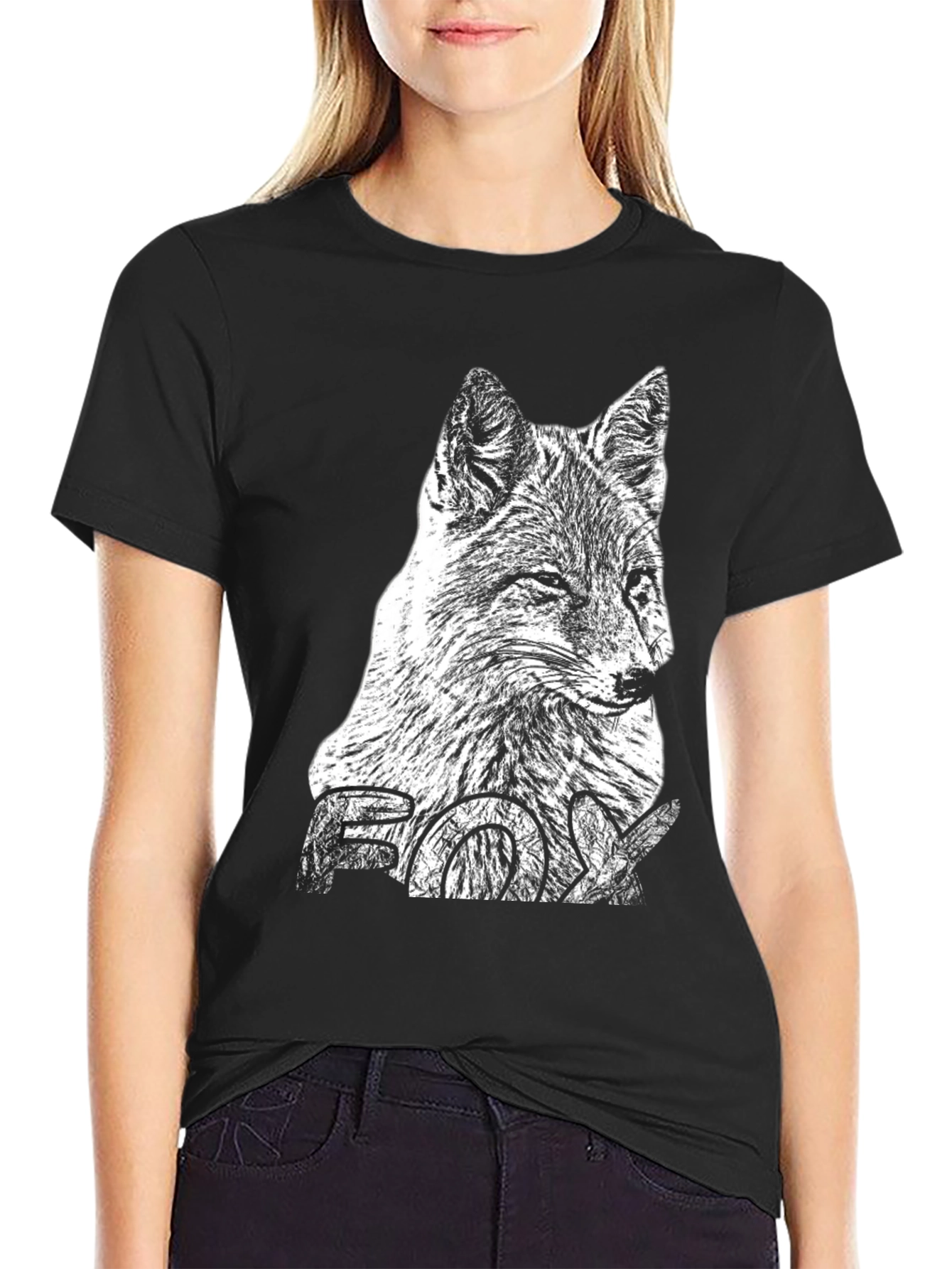 Mens Black T-Shirt with Fox Graphic Print