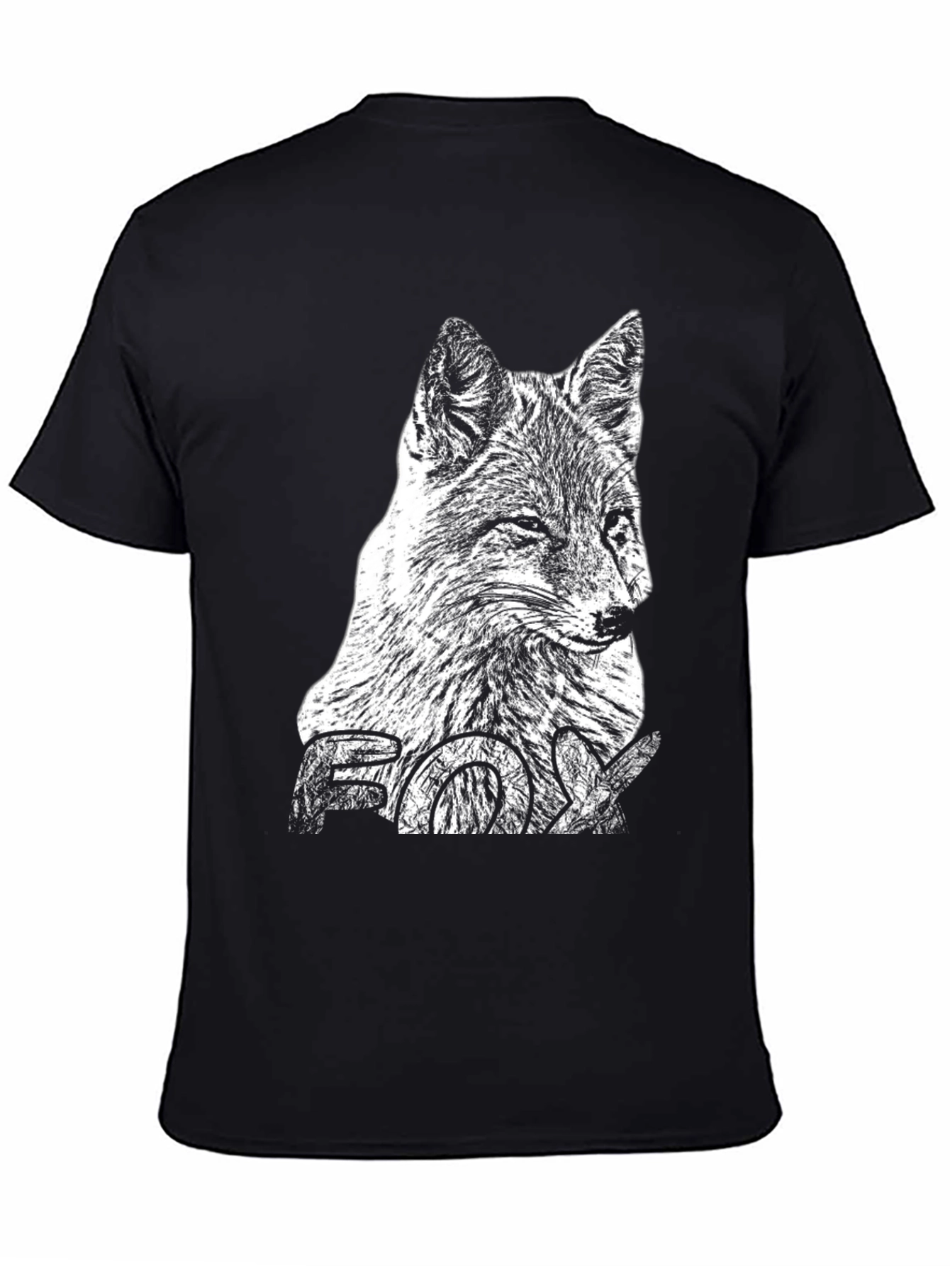 Mens Black T-Shirt with Fox Graphic Print