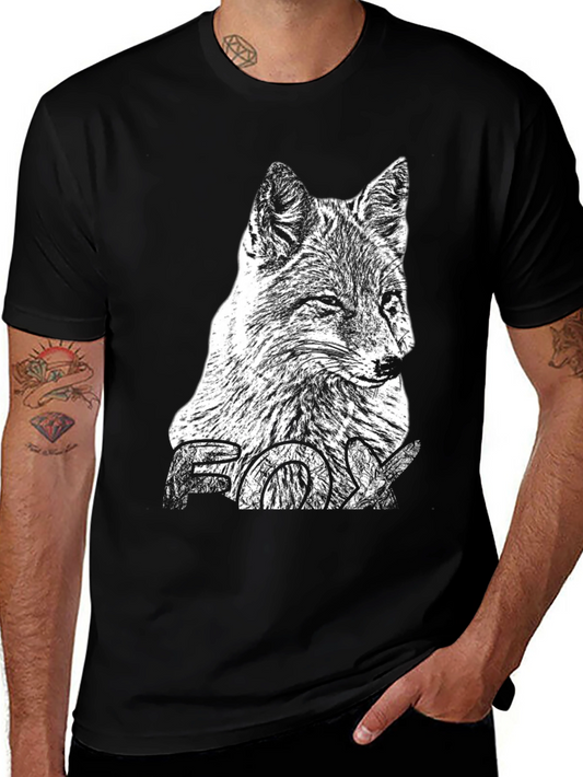 Mens Black T-Shirt with Fox Graphic Print