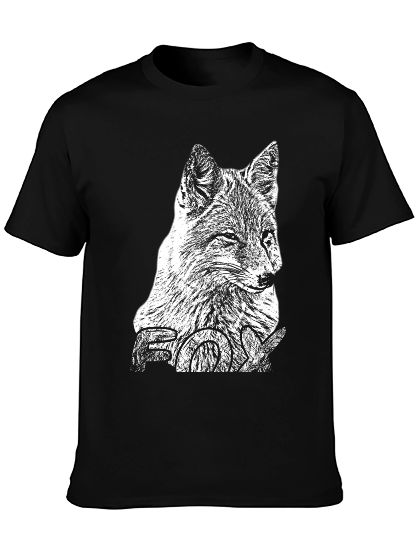 Mens Black T-Shirt with Fox Graphic Print