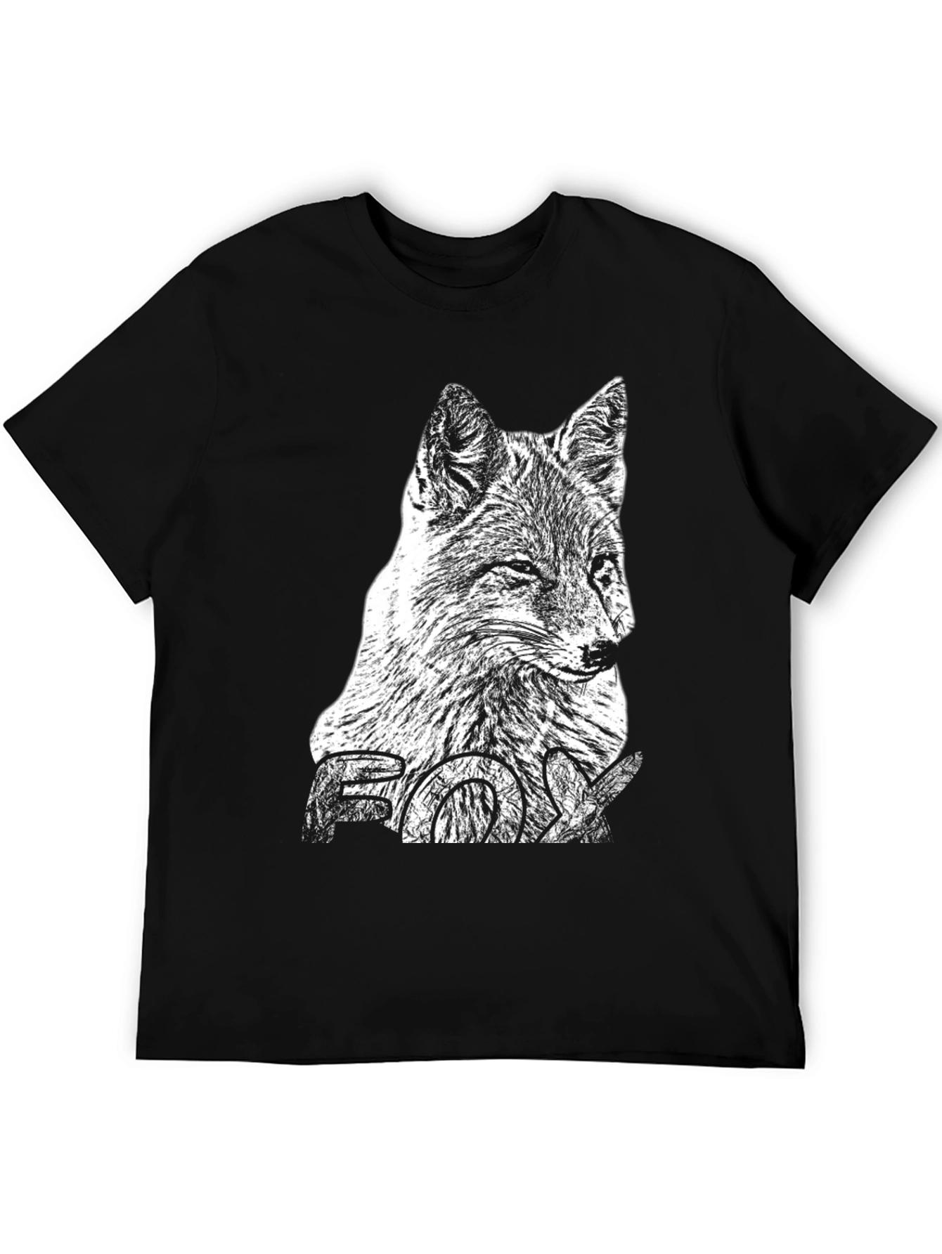 Mens Black T-Shirt with Fox Graphic Print