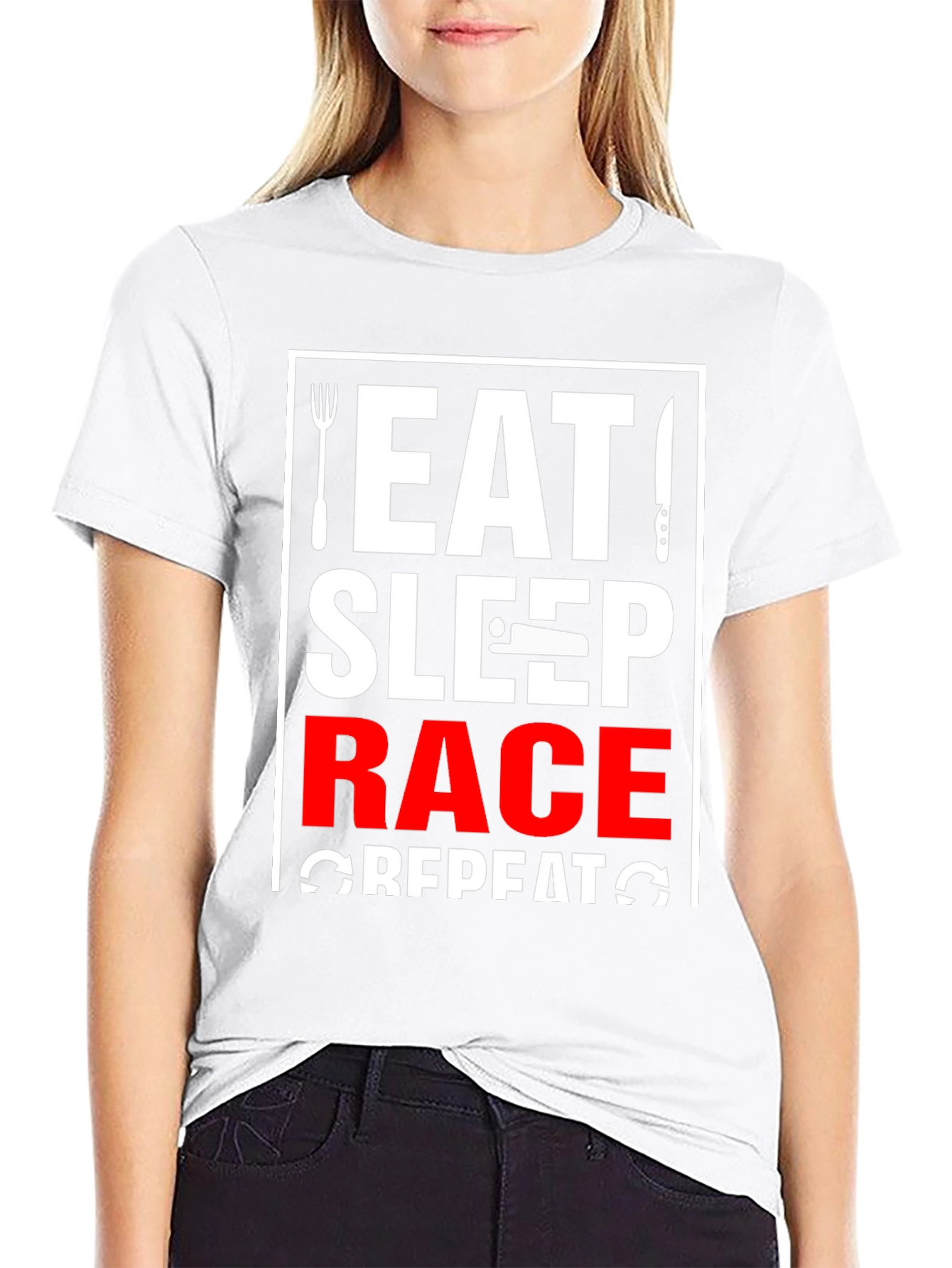 Eat Sleep Race Repeat Black Graphic T-Shirt
