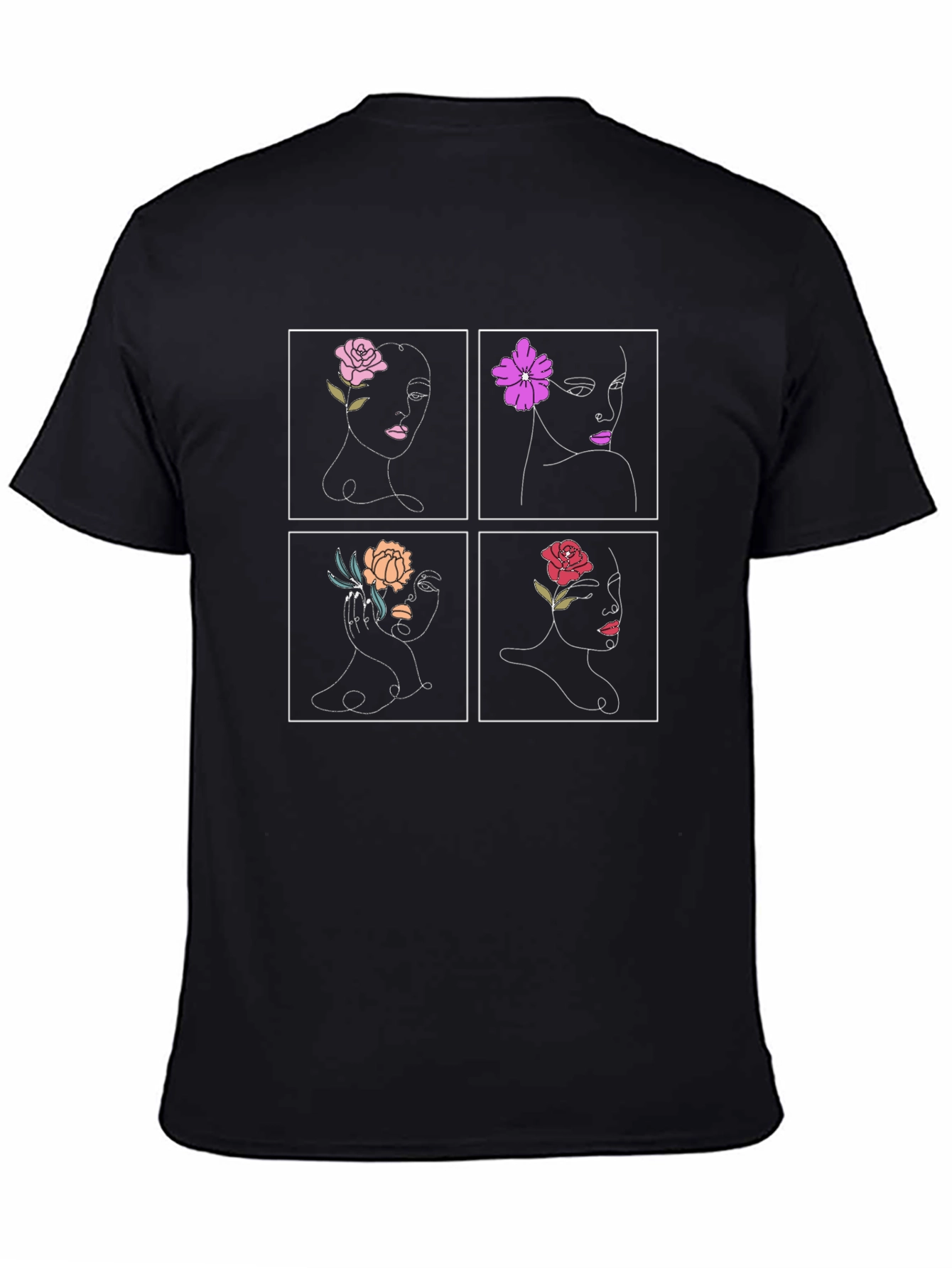Floral Face Art Black Graphic Tee