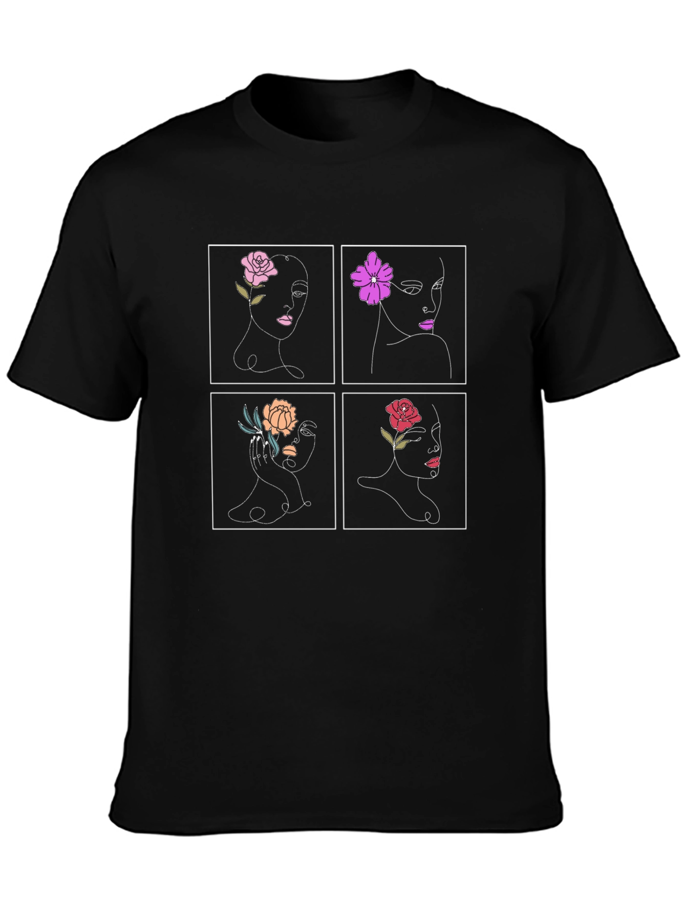 Floral Face Art Black Graphic Tee