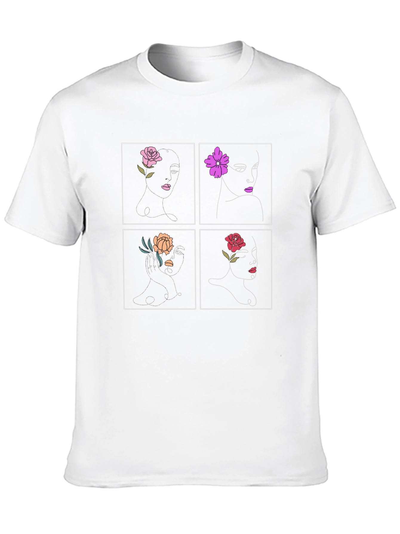 Floral Face Art Black Graphic Tee
