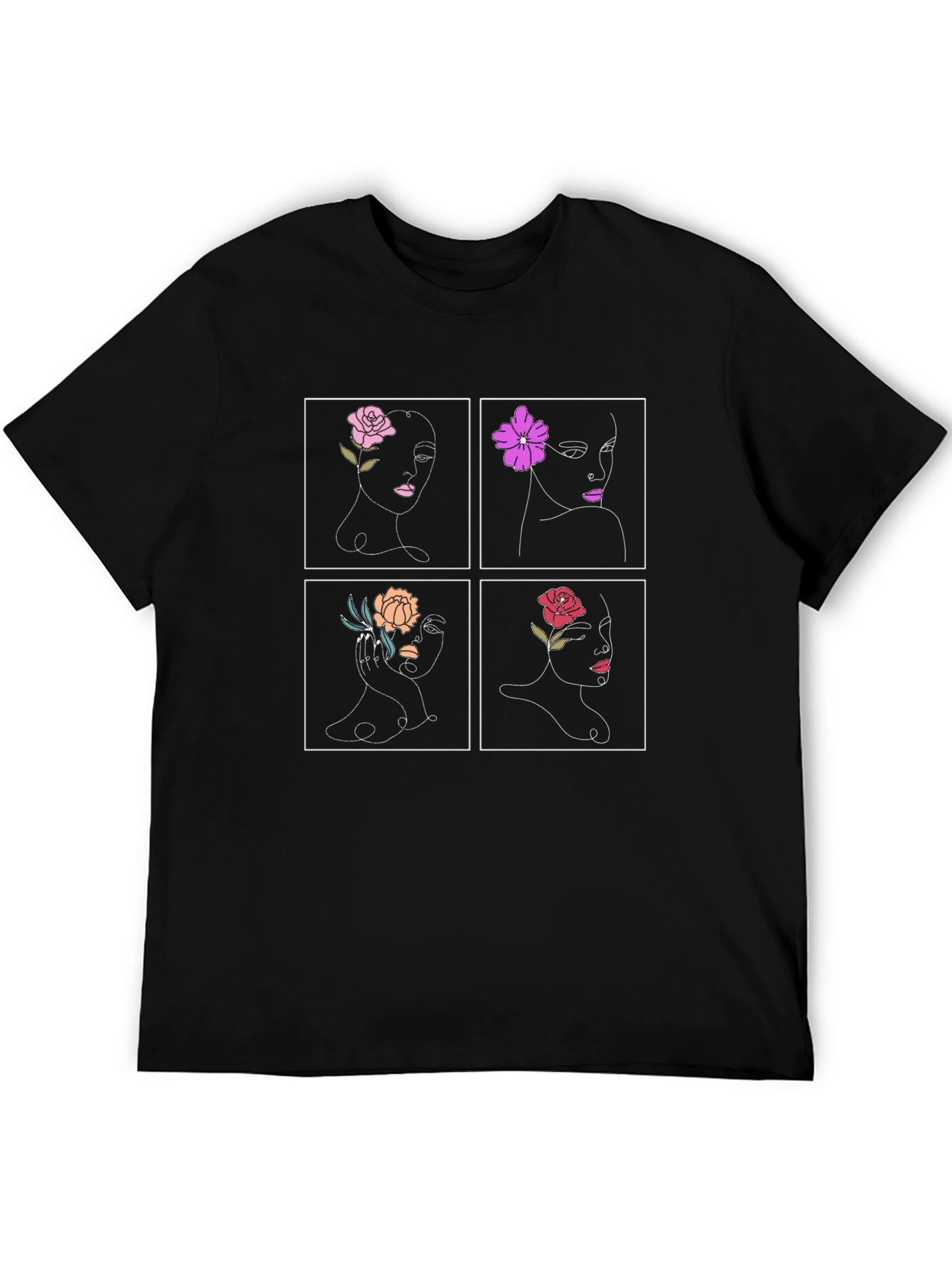 Floral Face Art Black Graphic Tee