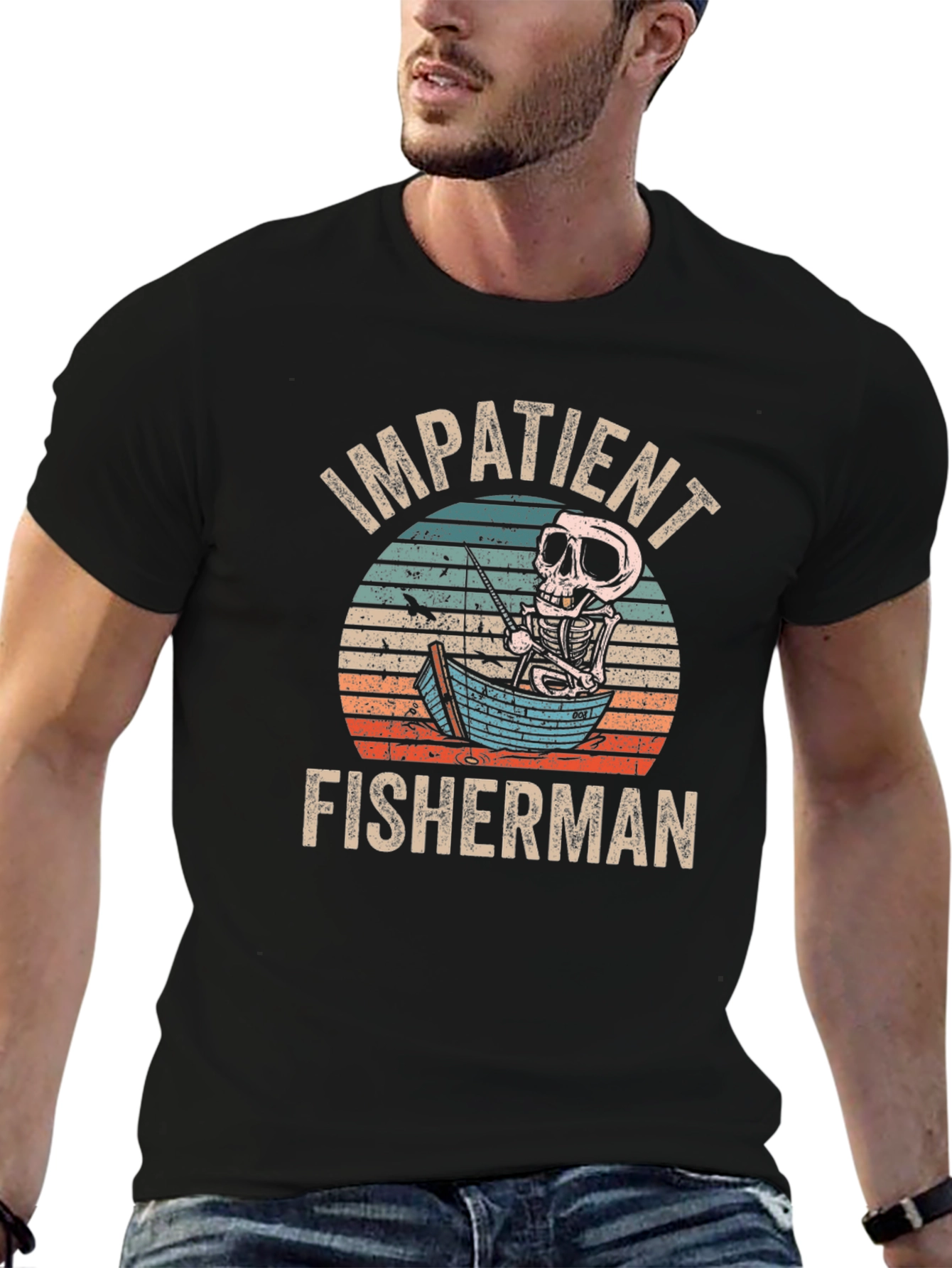 Impatient Fisherman Skeleton Graphic T-Shirt