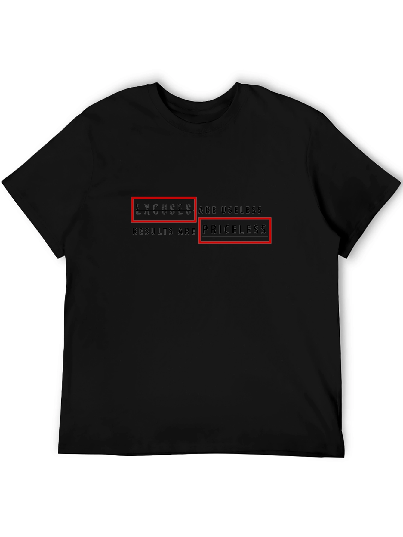 Excuses Useless Results Priceless Black T-Shirt