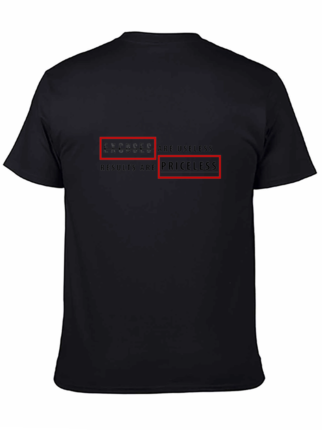 Excuses Useless Results Priceless Black T-Shirt