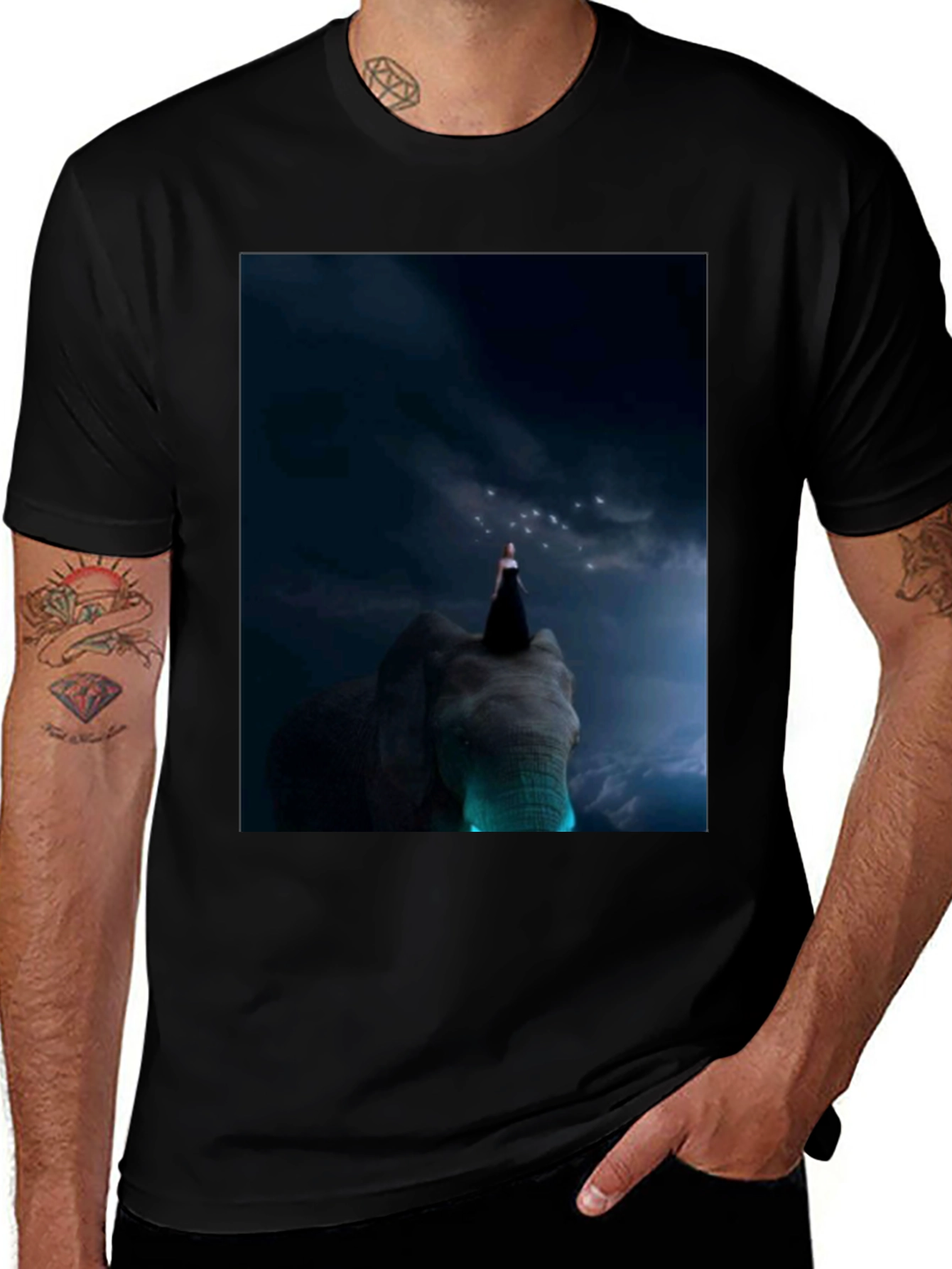 Elephant & Night Sky Graphic T-Shirt