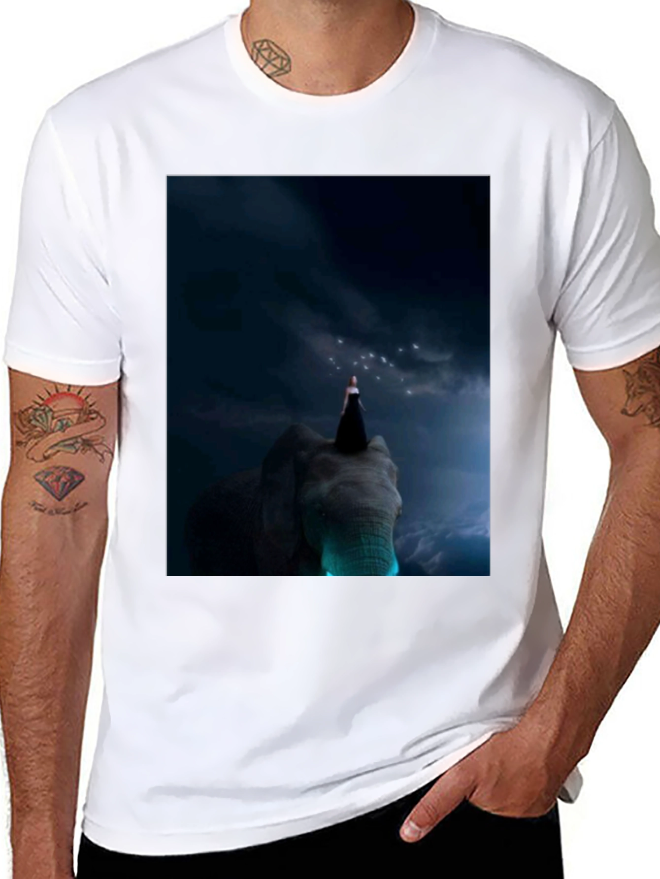 Elephant & Night Sky Graphic T-Shirt