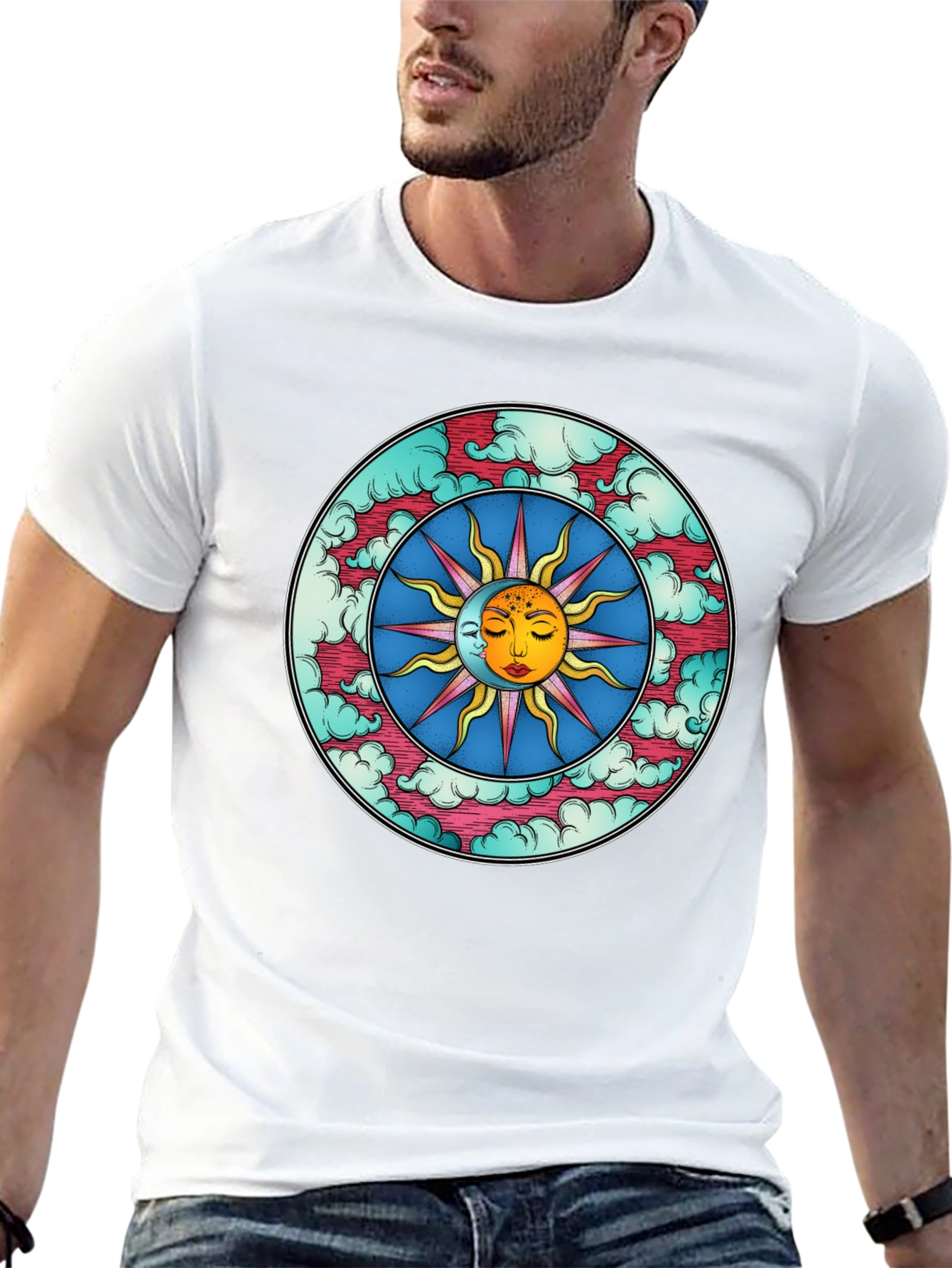 Celestial Sun & Moon Graphic Tee - Black