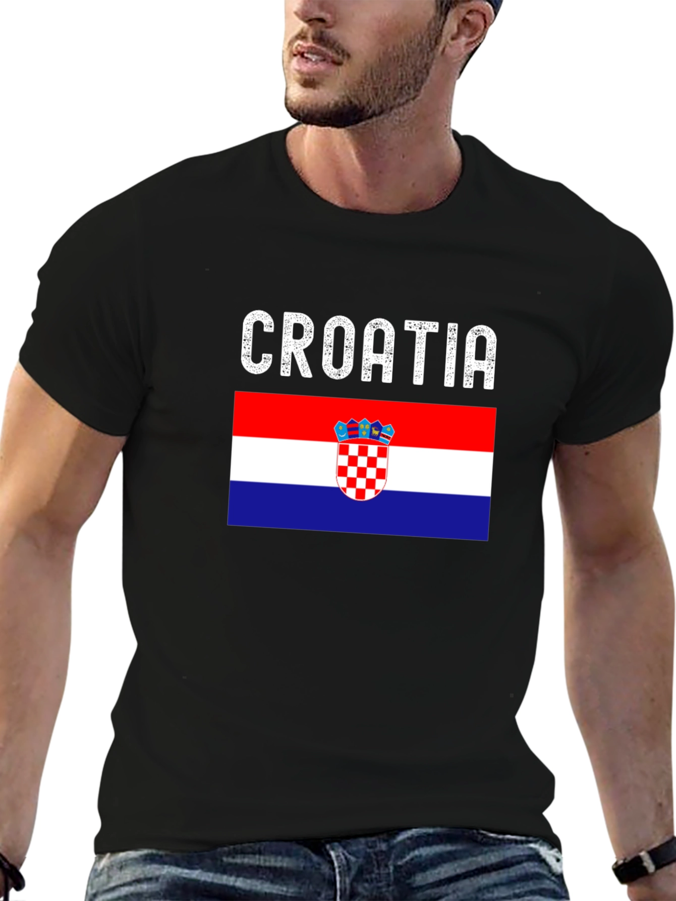 Croatia Flag T-Shirt - Black Cotton Tee