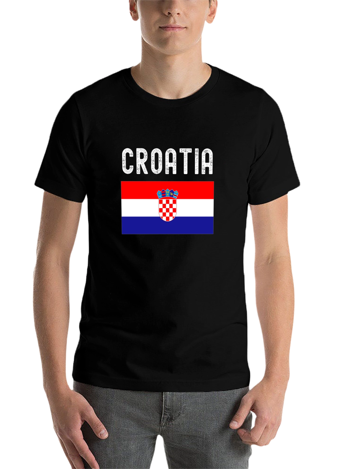 Croatia Flag T-Shirt - Black Cotton Tee
