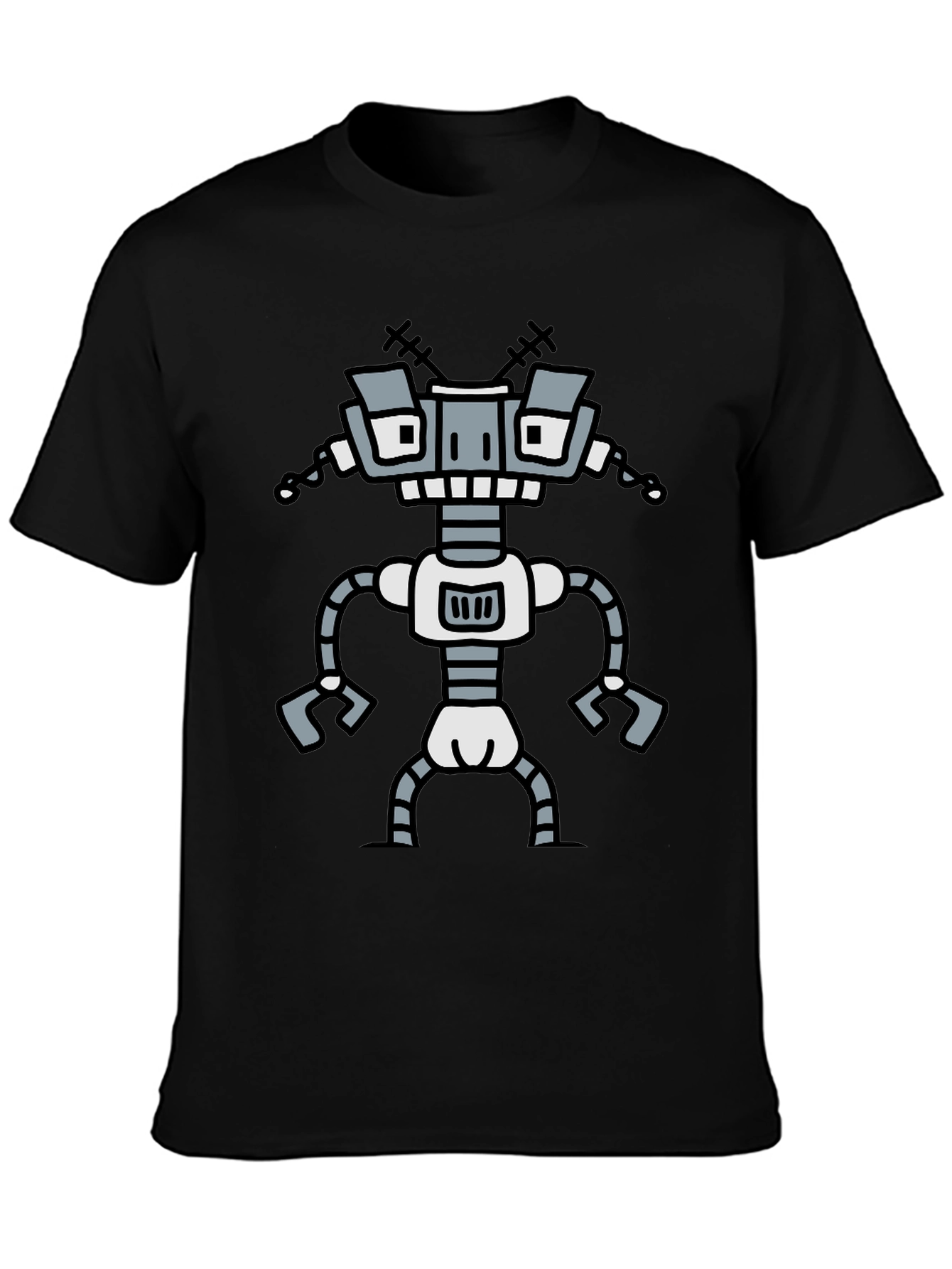 Fun Robot Graphic T-Shirt - Black Cotton Tee
