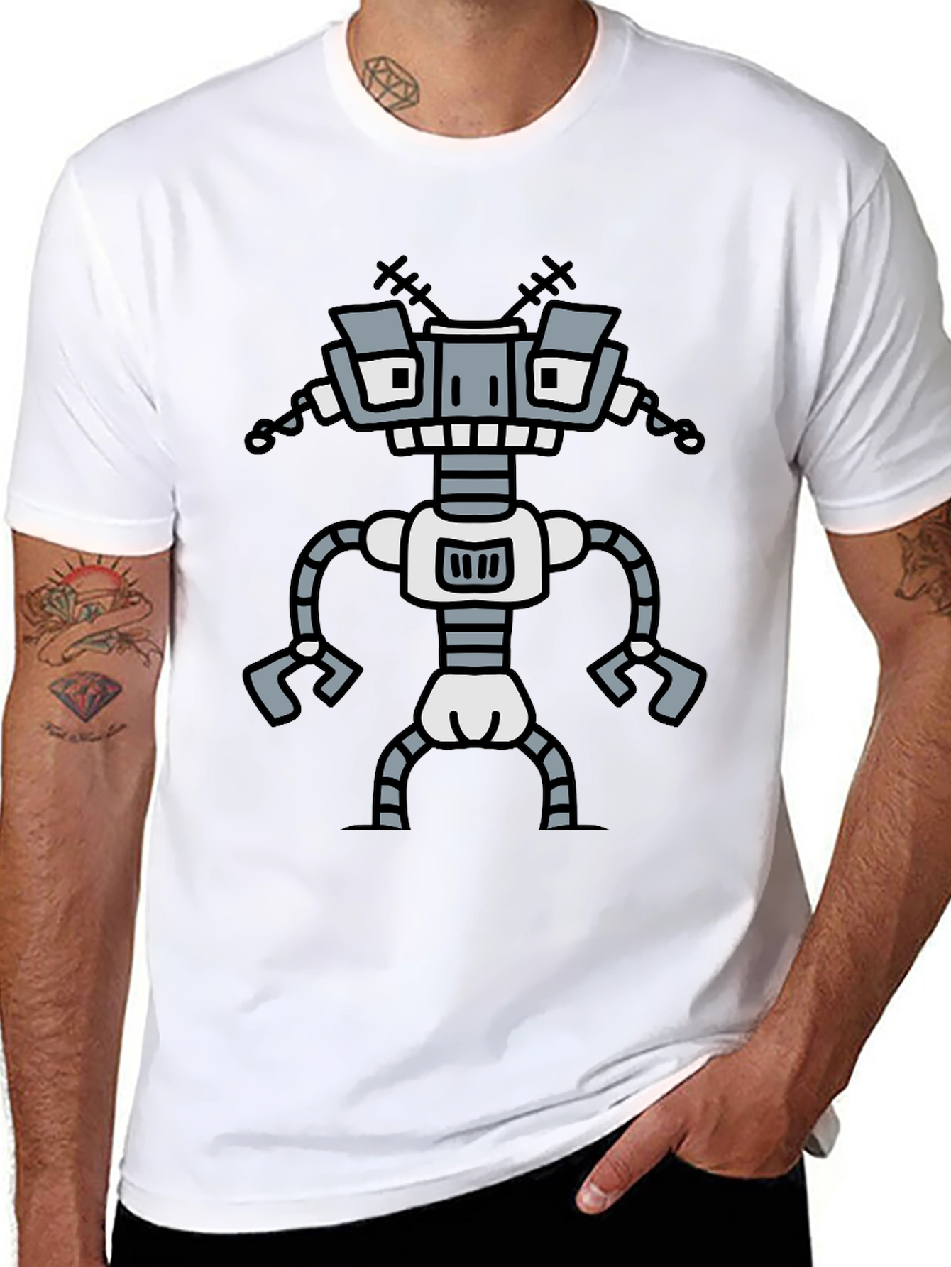 Fun Robot Graphic T-Shirt - Black Cotton Tee