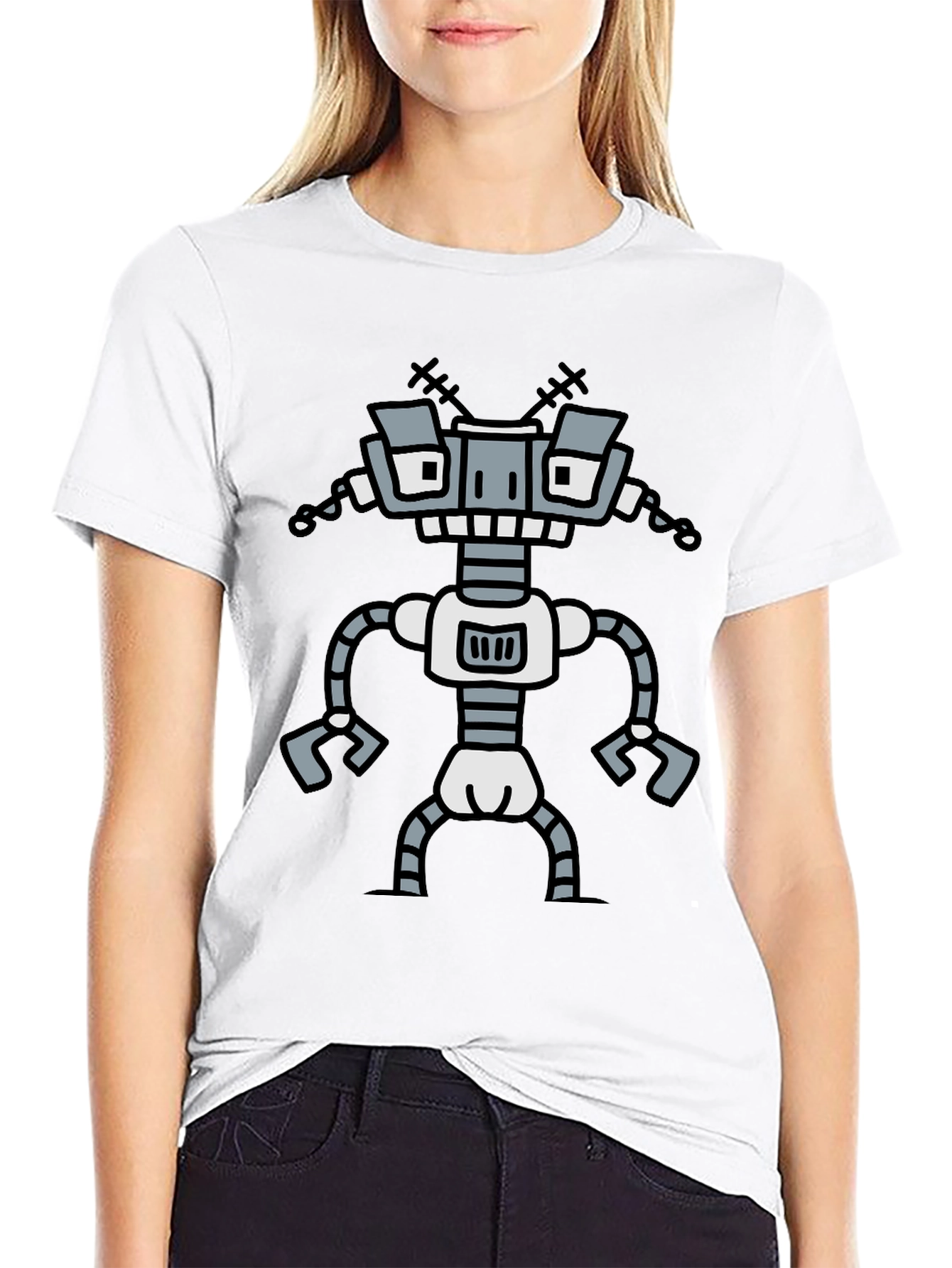 Fun Robot Graphic T-Shirt - Black Cotton Tee