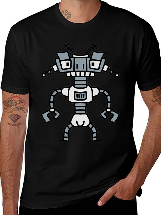 Fun Robot Graphic T-Shirt - Black Cotton Tee