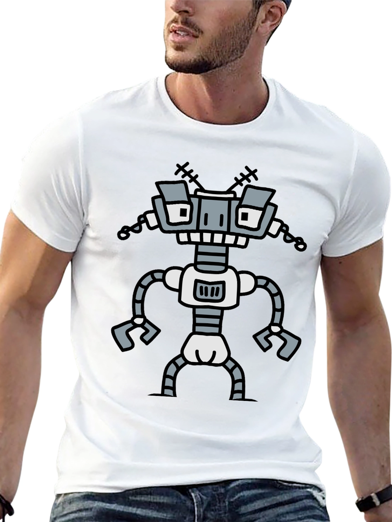 Fun Robot Graphic T-Shirt - Black Cotton Tee
