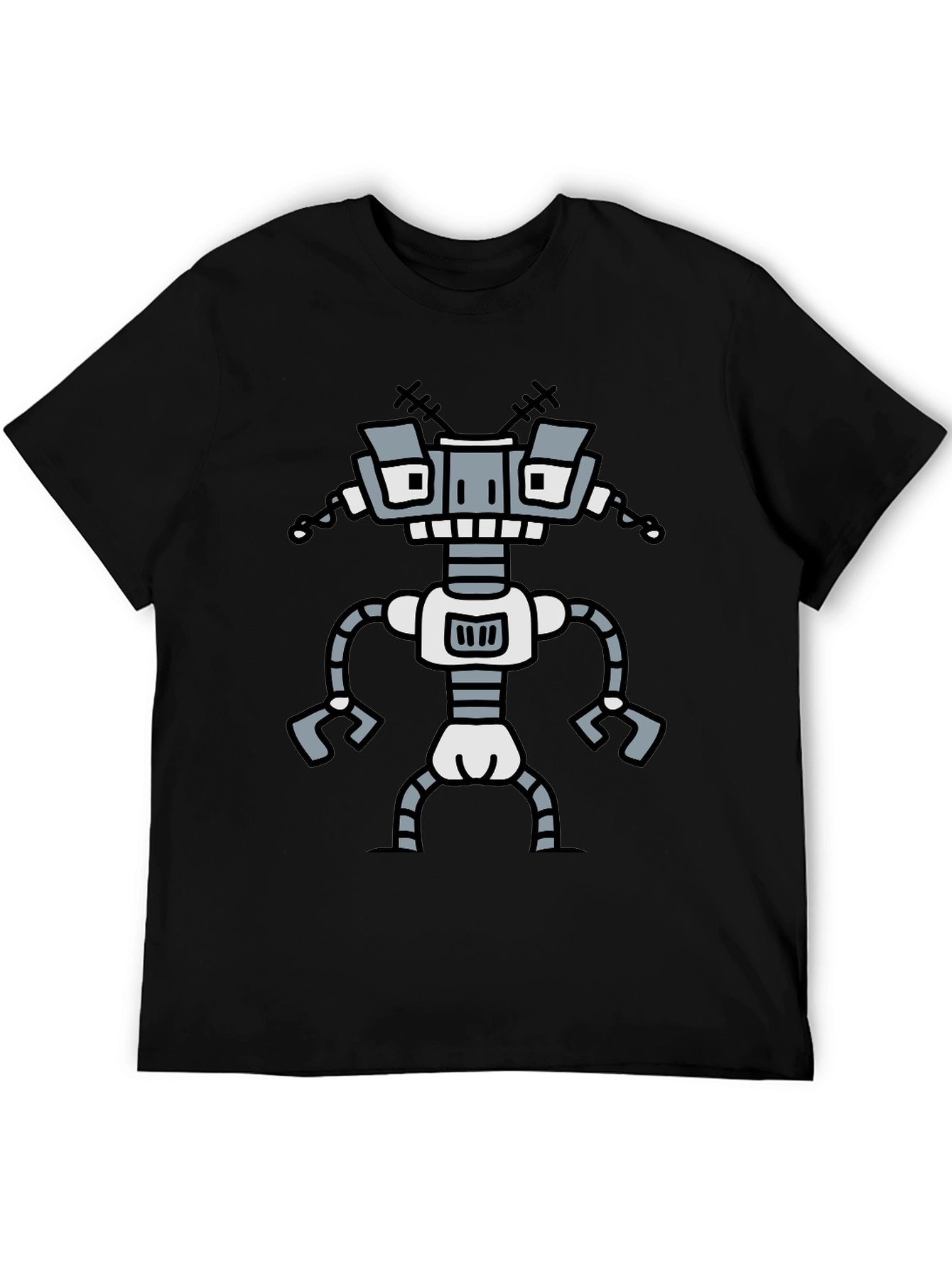 Fun Robot Graphic T-Shirt - Black Cotton Tee
