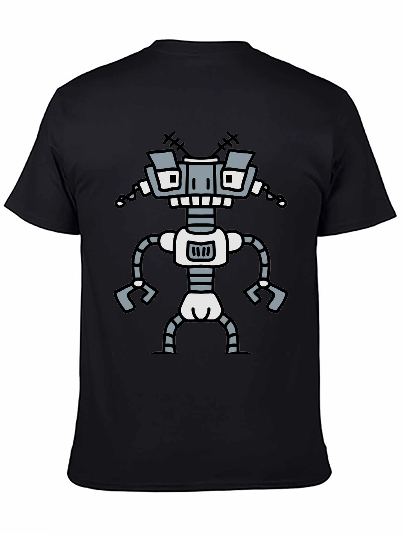 Fun Robot Graphic T-Shirt - Black Cotton Tee