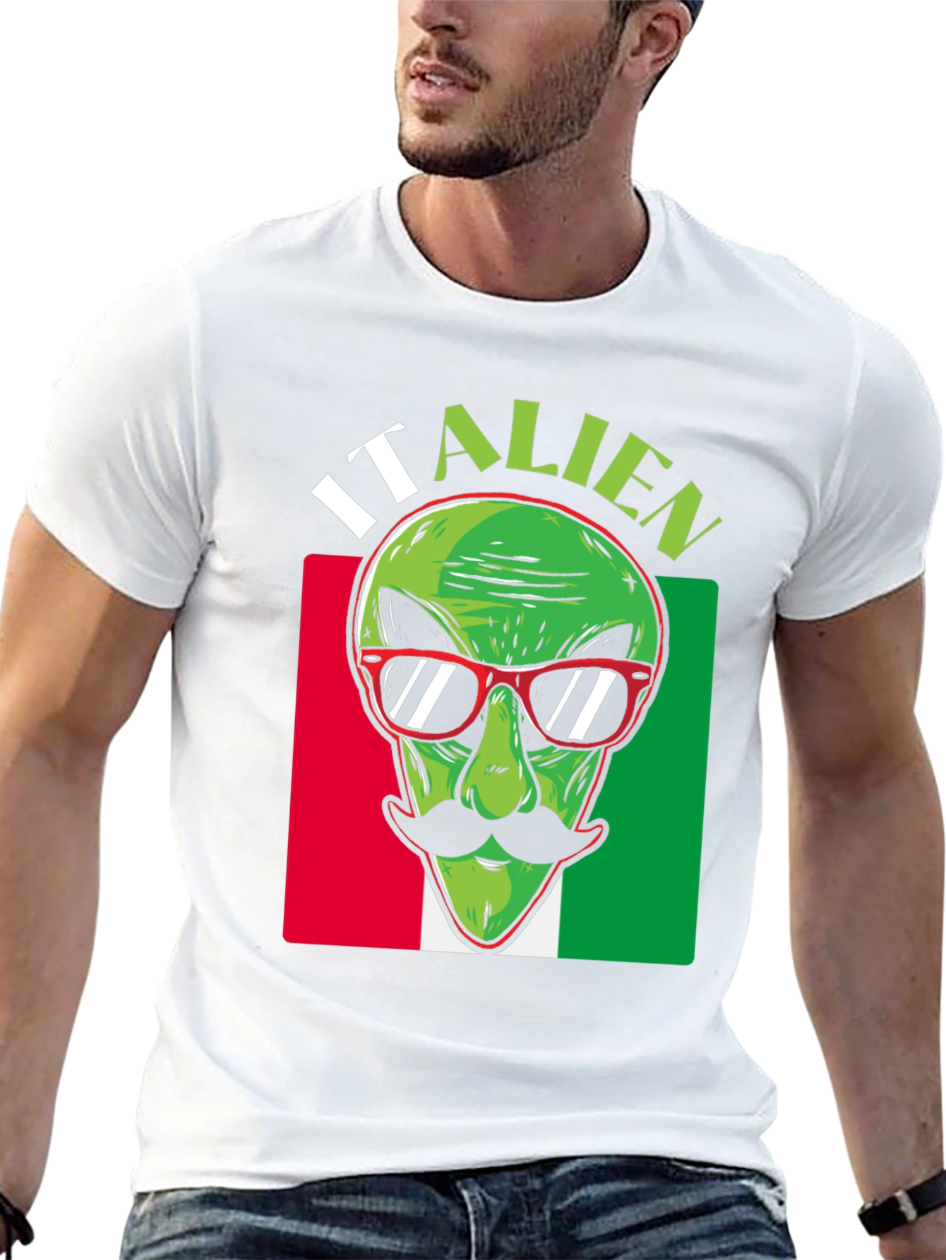 Italian Alien Graphic T-Shirt - Novelty Design