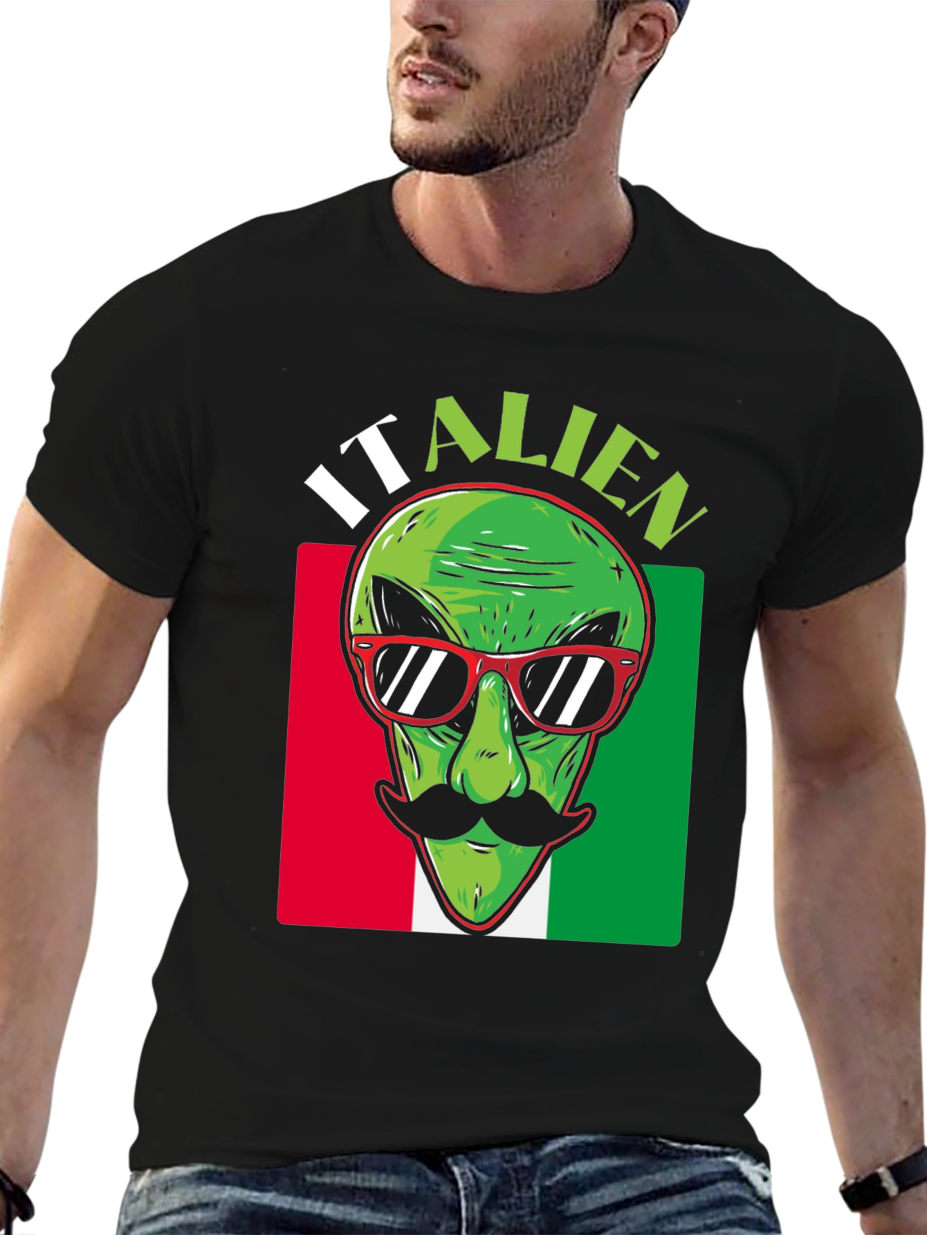 Italian Alien Graphic T-Shirt - Novelty Design