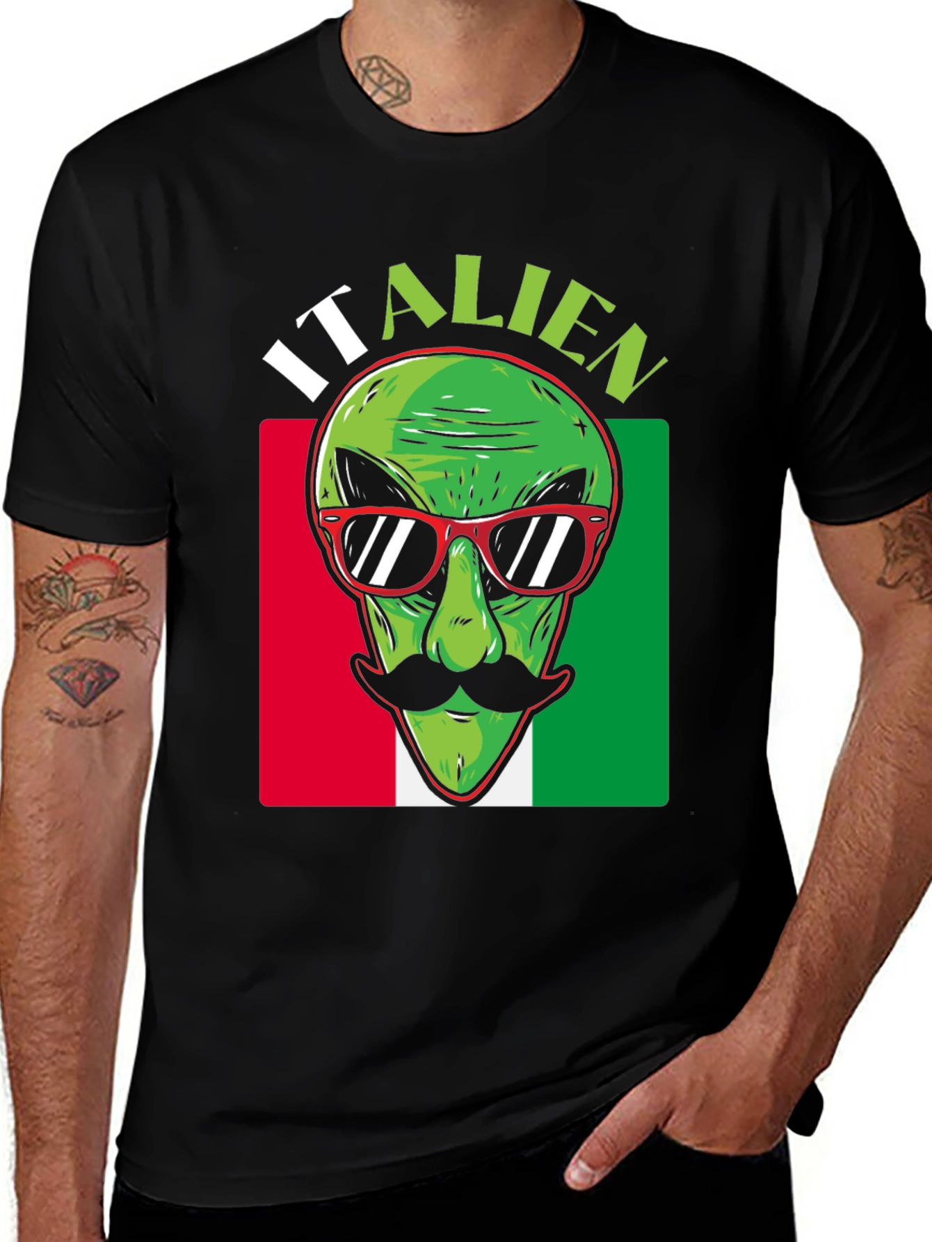 Italian Alien Graphic T-Shirt - Novelty Design