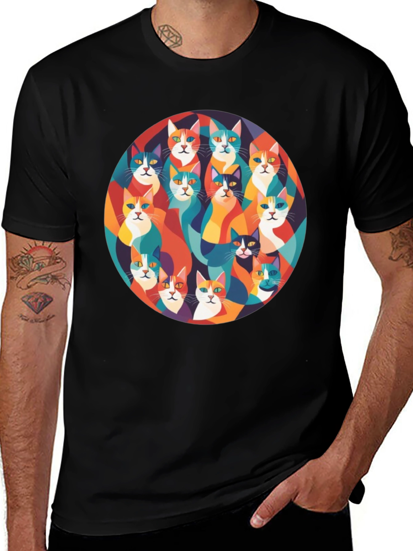Colorful Cats Graphic T-Shirt