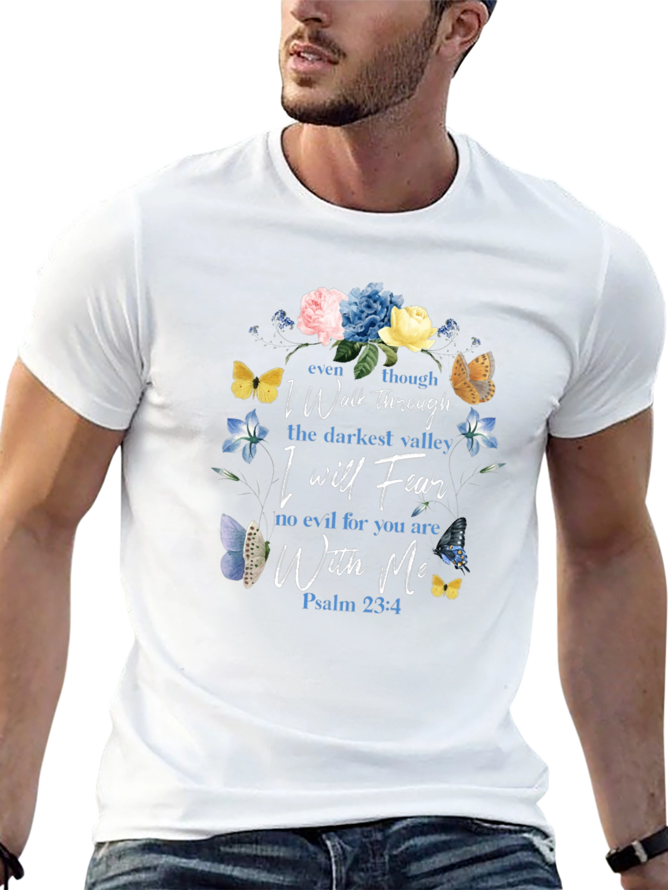 Floral Psalm 23:4 Christian T-Shirt