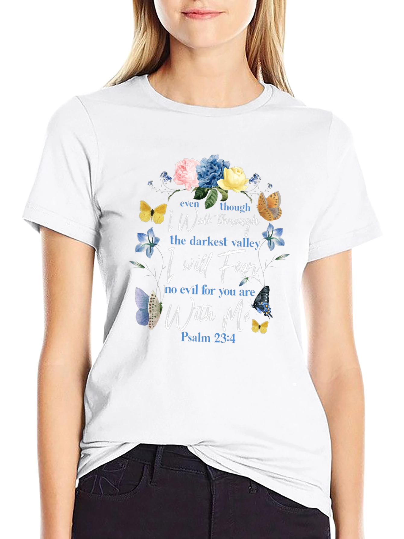 Floral Psalm 23:4 Christian T-Shirt