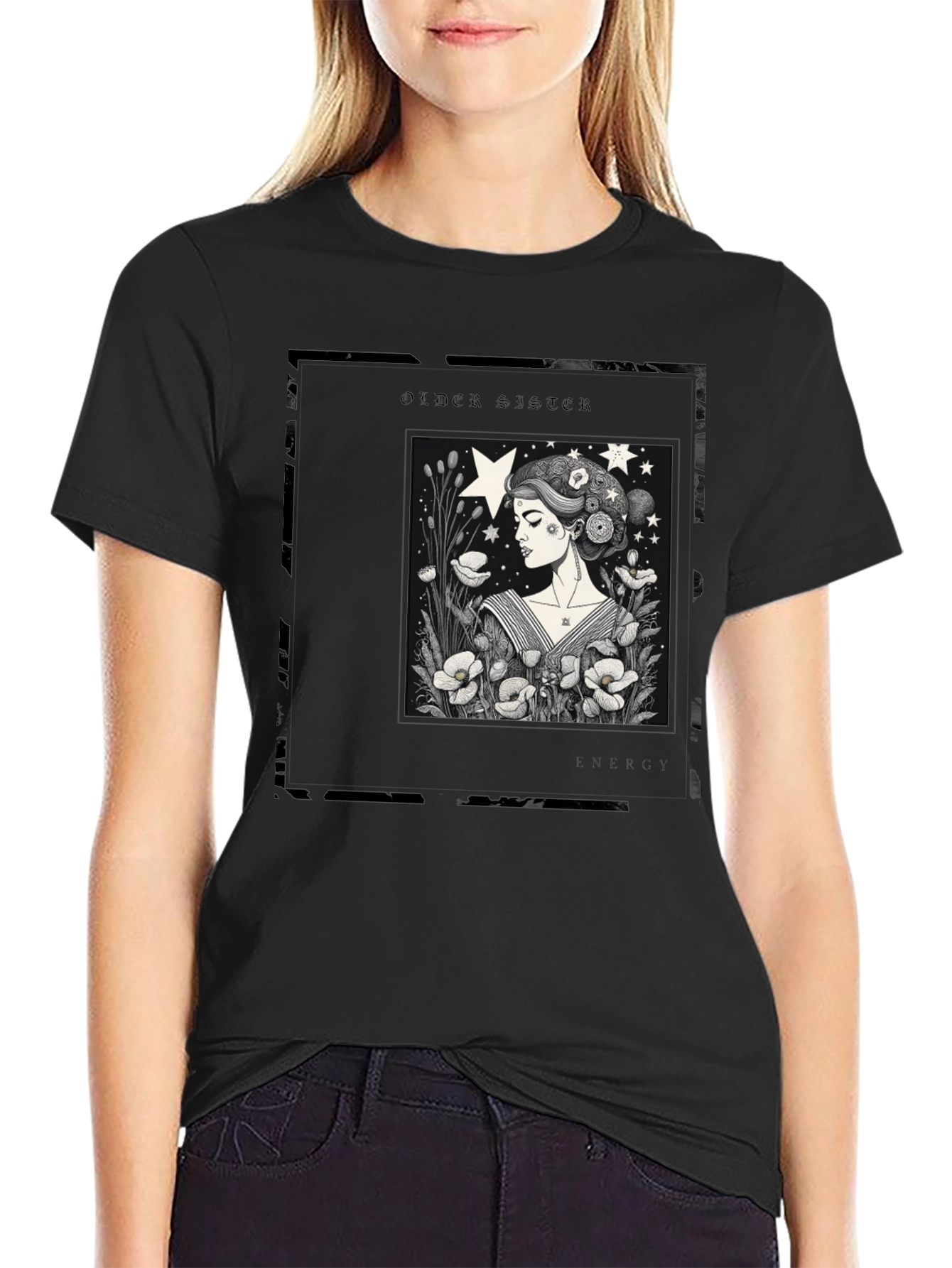 Older Sister Graphic Tee - Black Cotton Blend