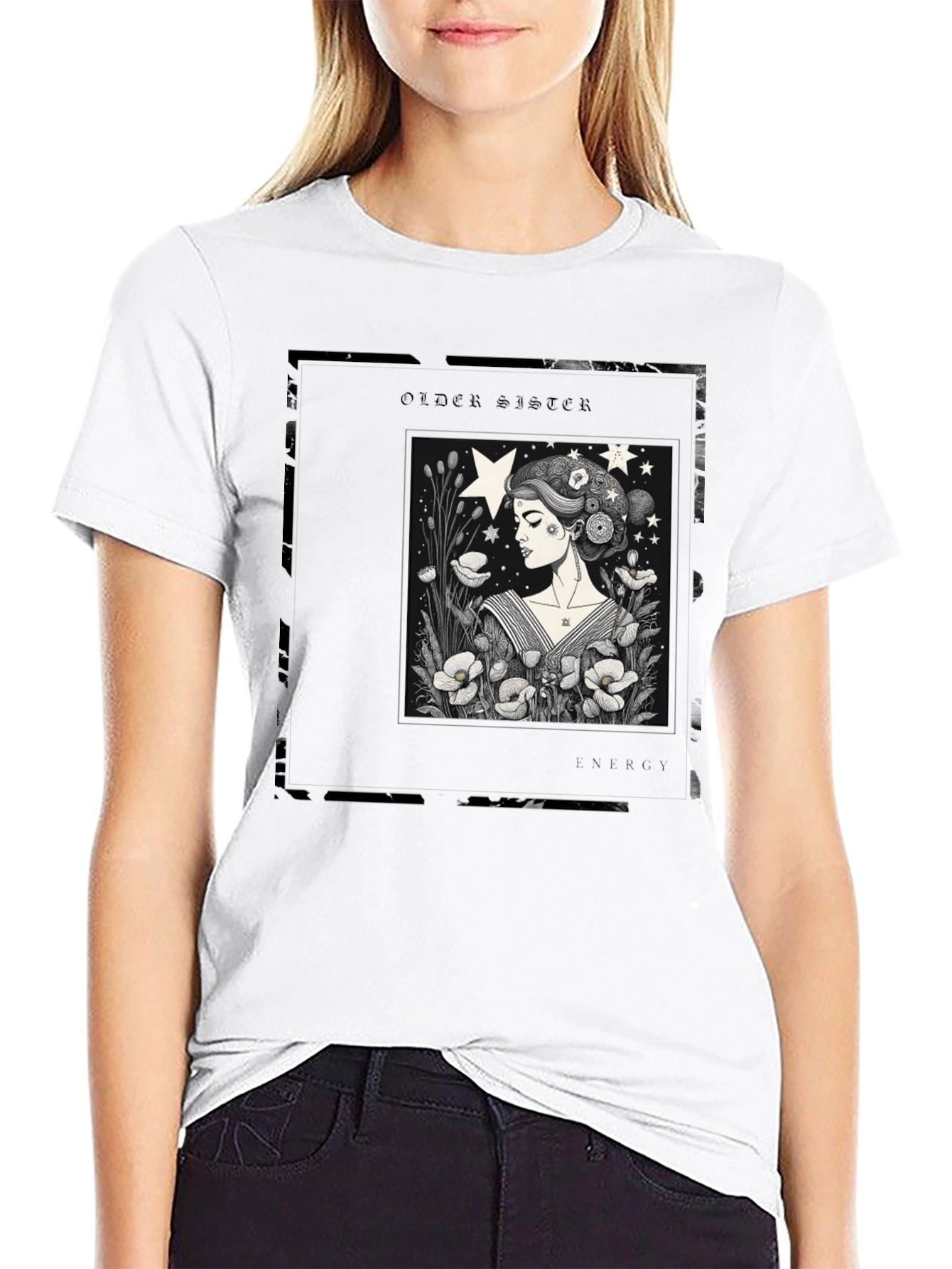 Older Sister Graphic Tee - Black Cotton Blend