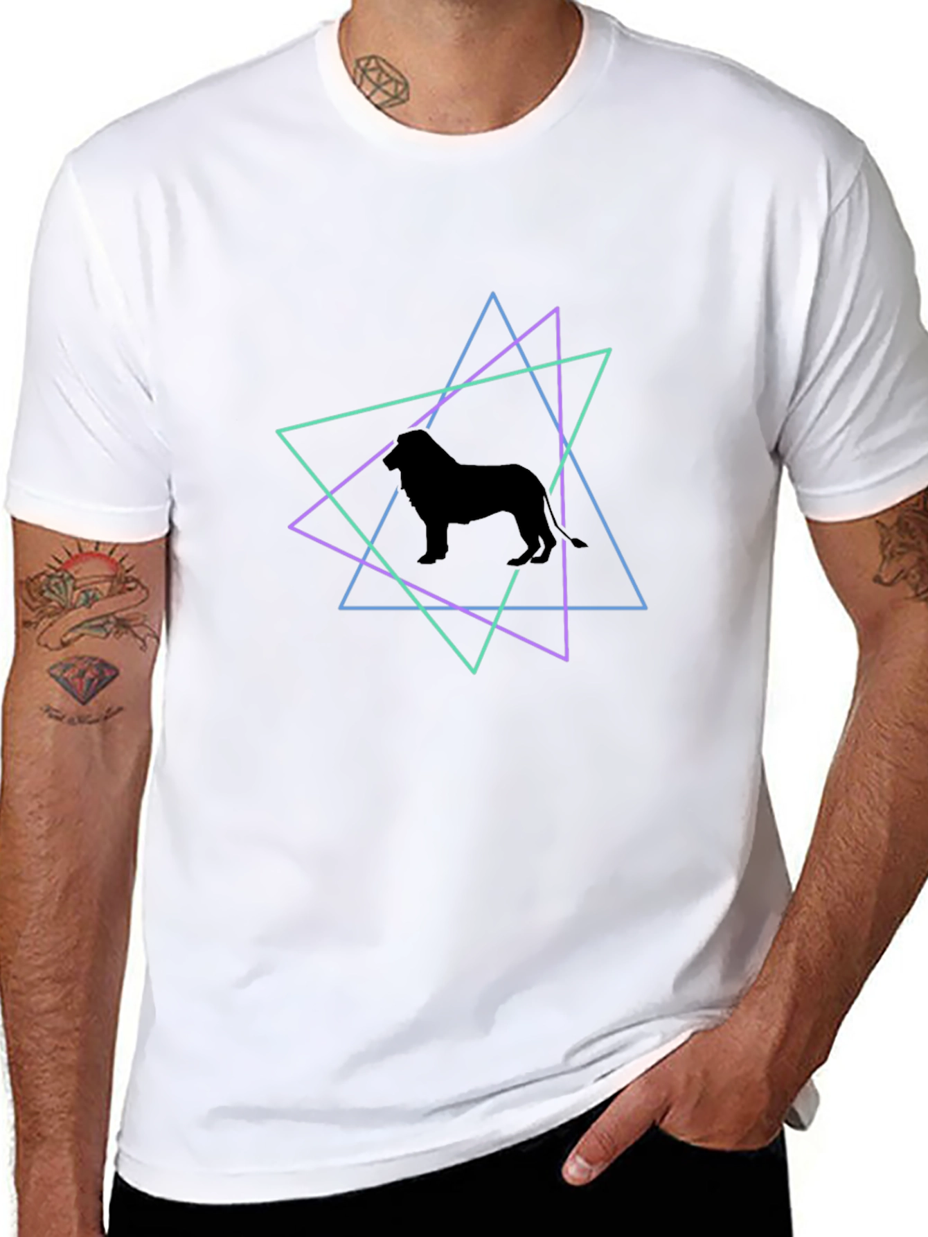 Geometric Dog Silhouette T-Shirt - Black