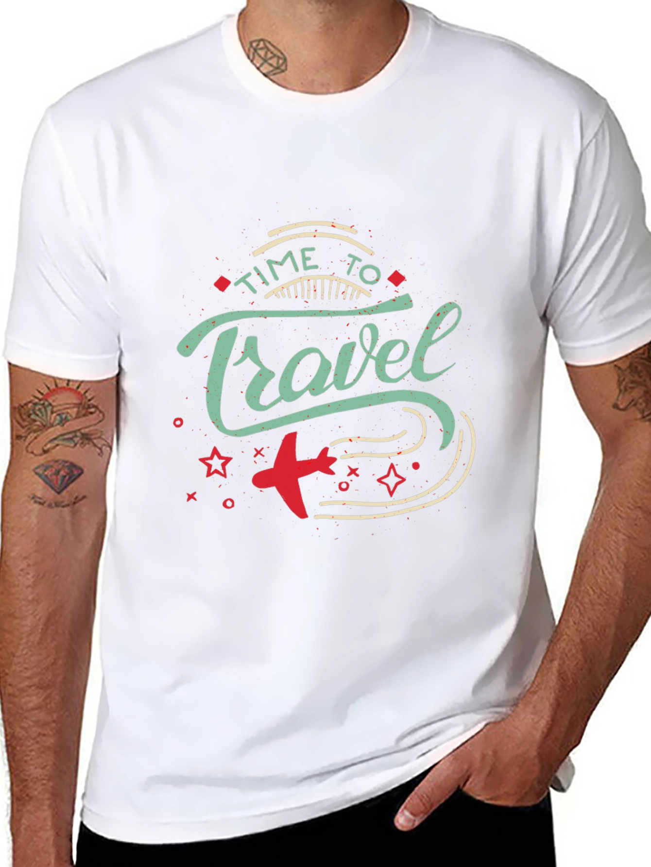 Time to Travel Graphic Print Black T-Shirt