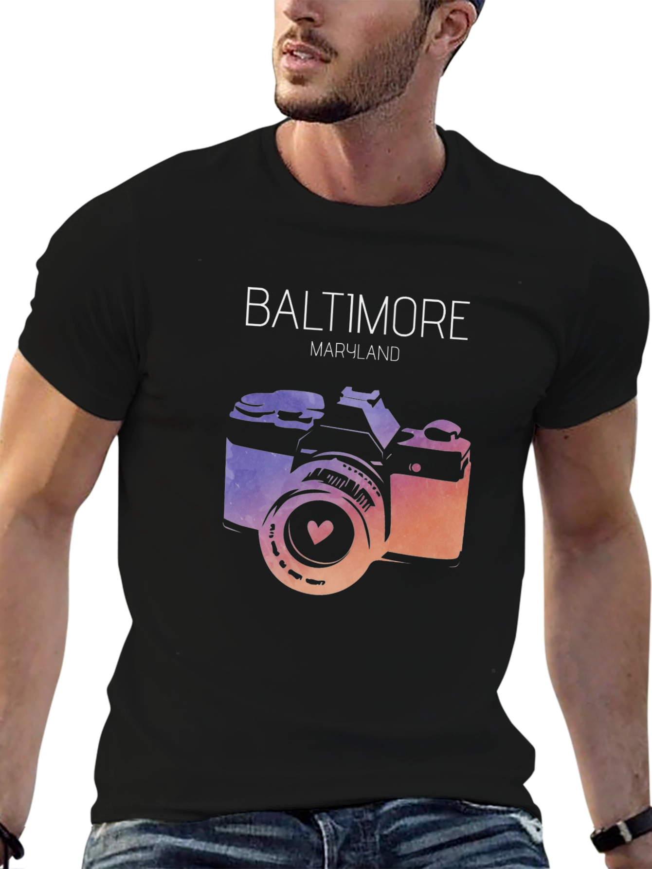 Baltimore Maryland Camera Graphic Tee - Black