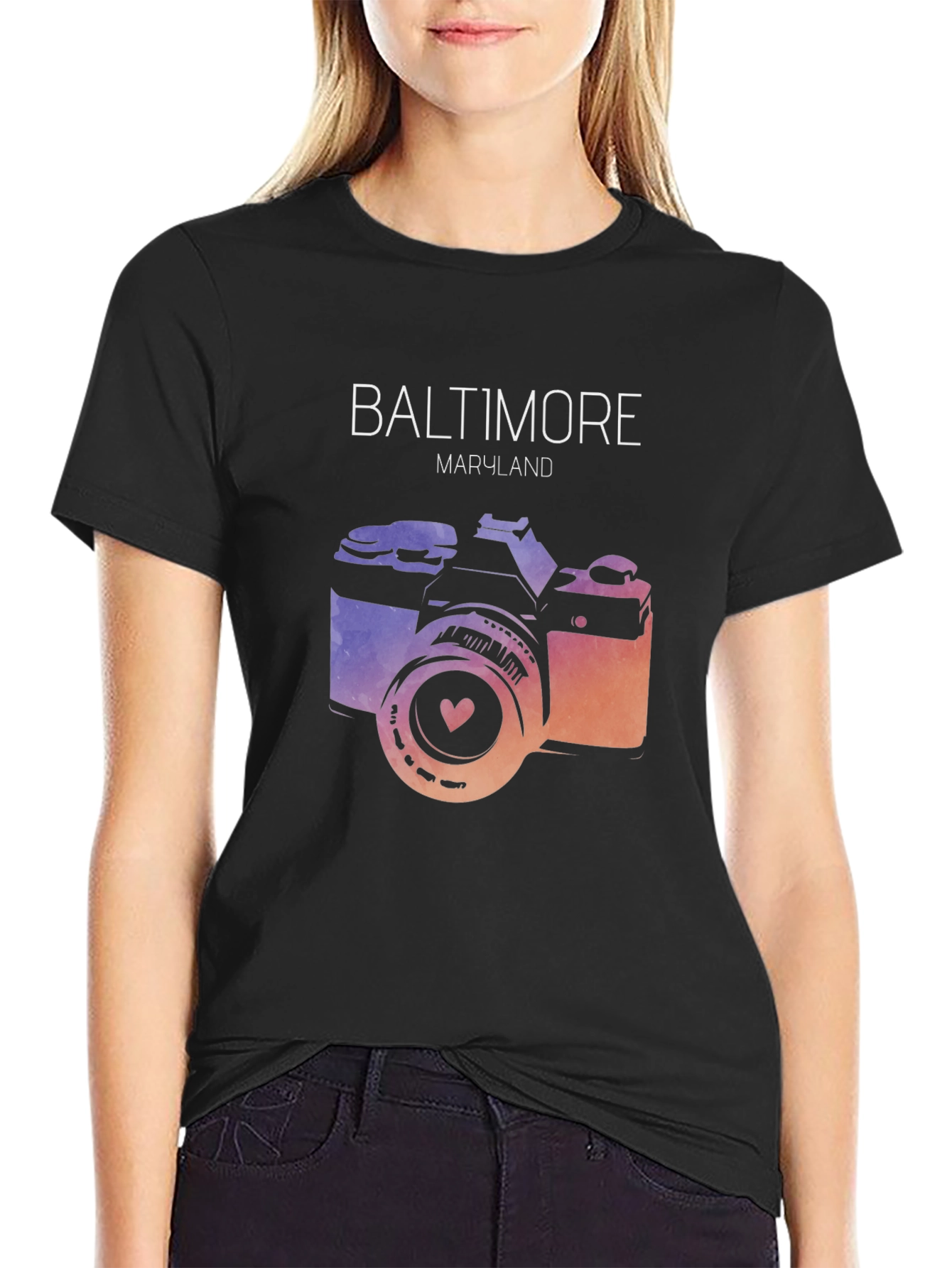 Baltimore Maryland Camera Graphic Tee - Black