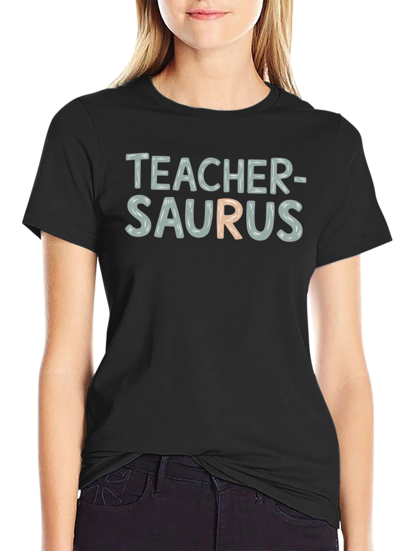 Teacher-Saurus Funny T-Shirt - Black Cotton Blend