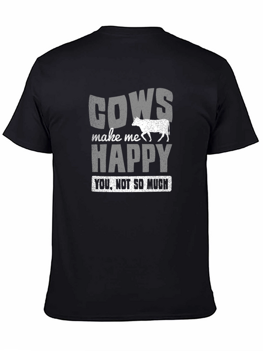 Cows Make Me Happy Graphic Tee - Black