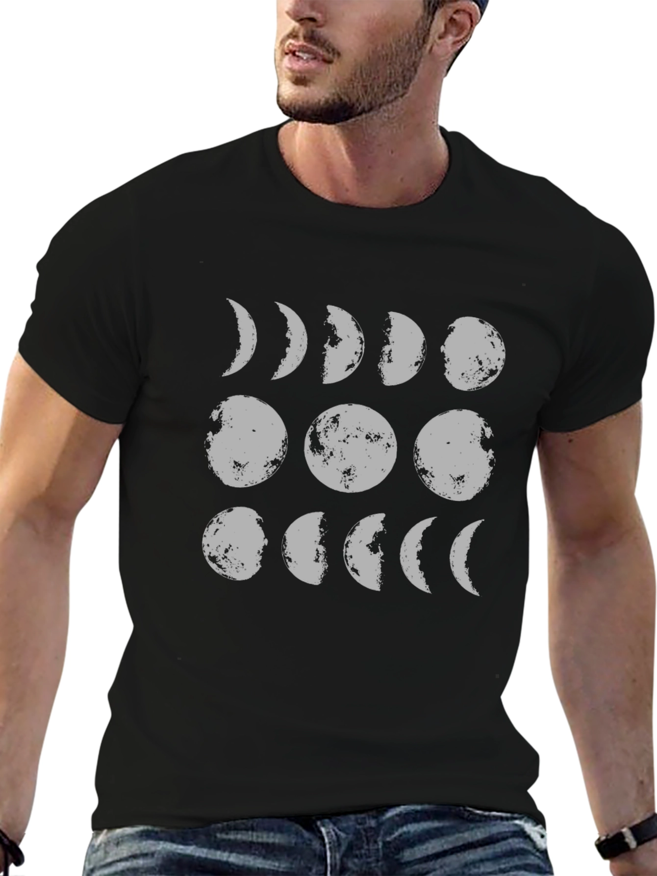 Moon Phases Graphic Tee - Black Cotton T-Shirt