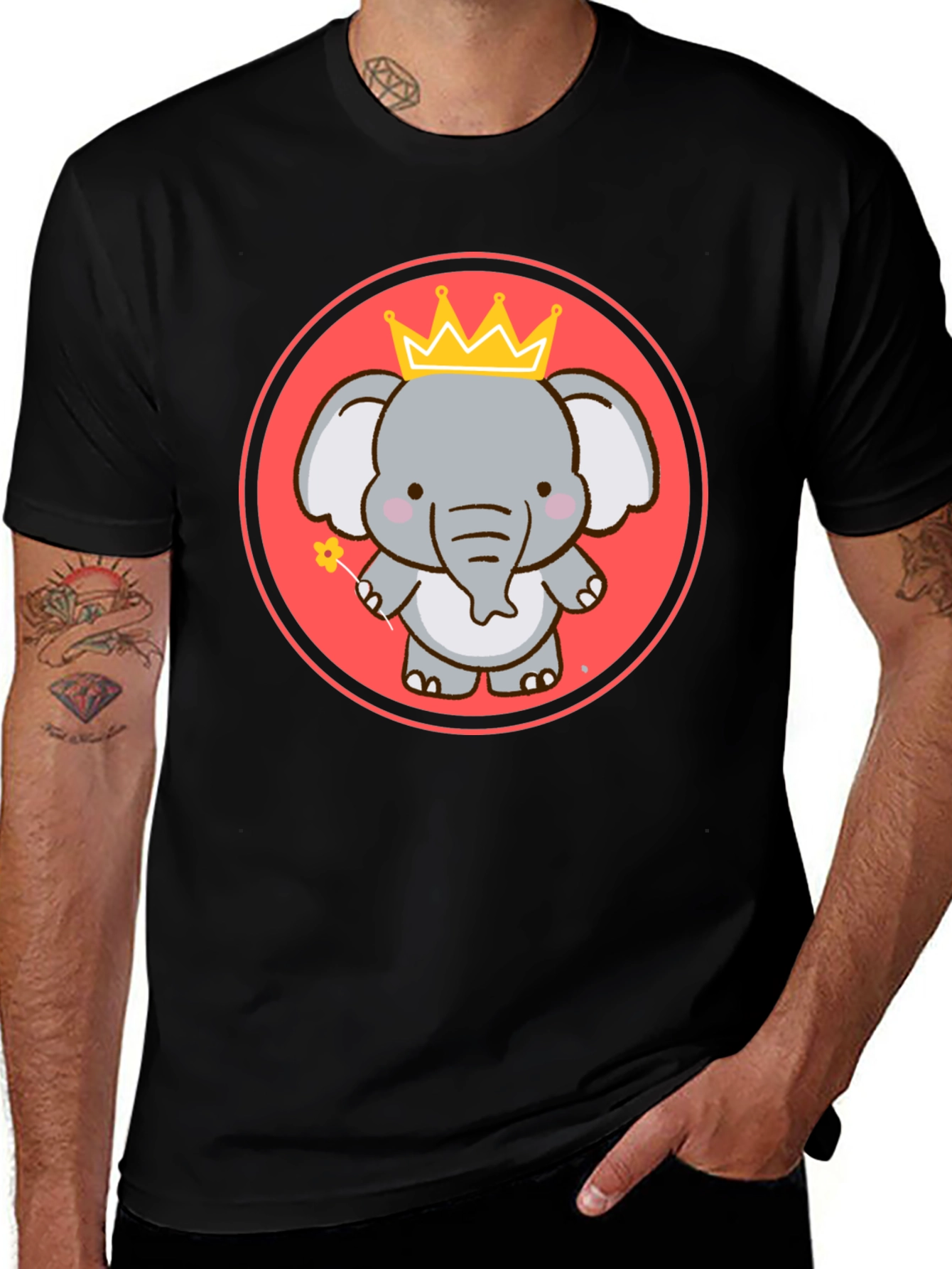 Cute Elephant Prince Black T-shirt
