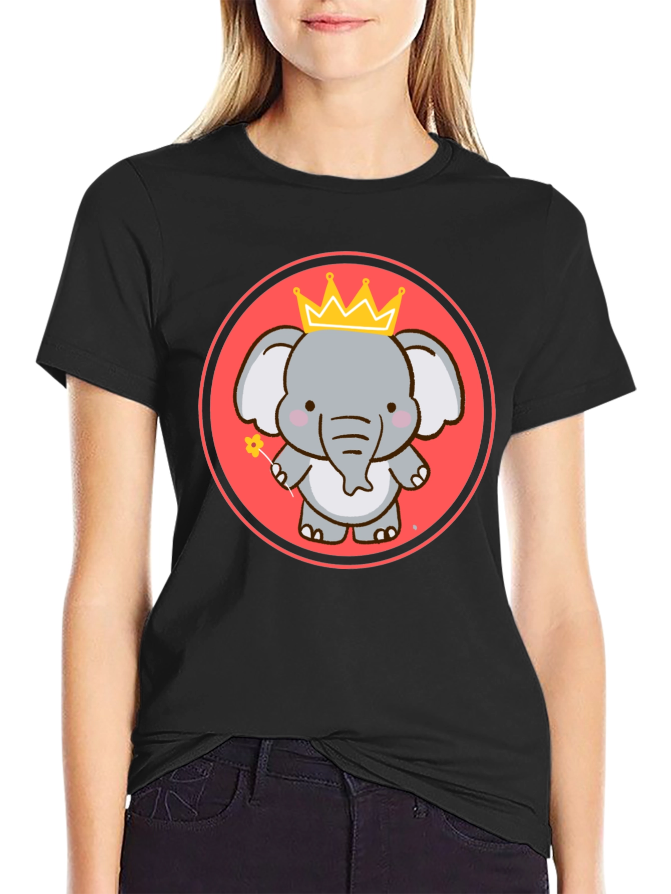 Cute Elephant Prince Black T-shirt