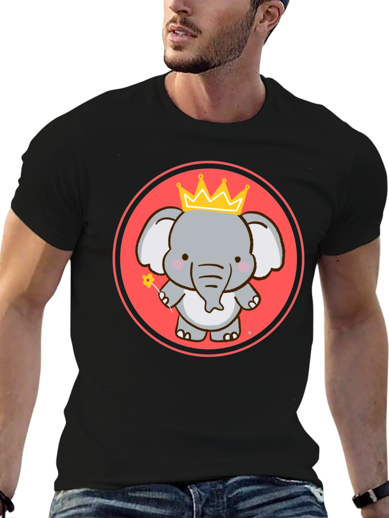 Cute Elephant Prince Black T-shirt