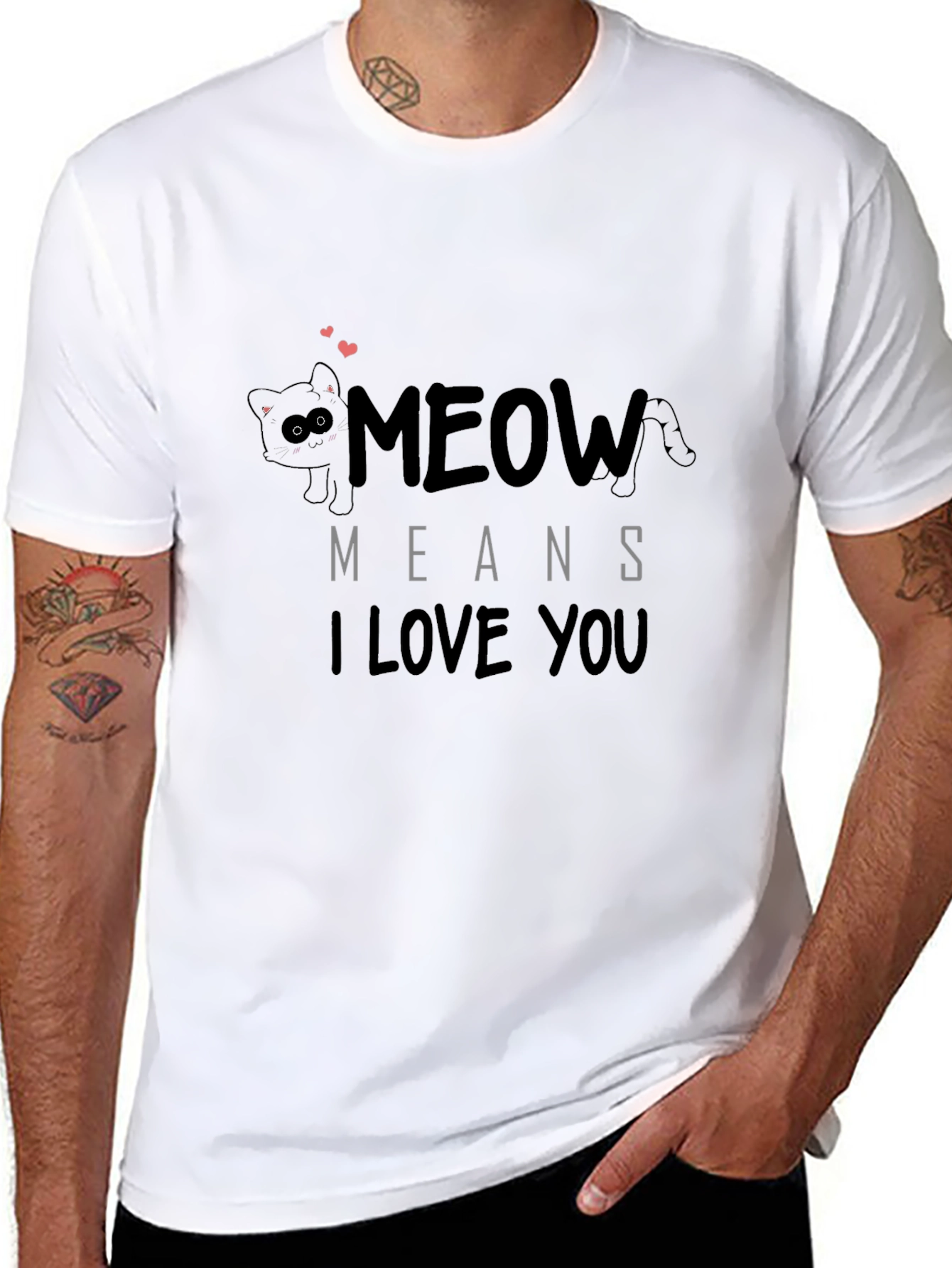 Meow Means I Love You Black Graphic T-Shirt