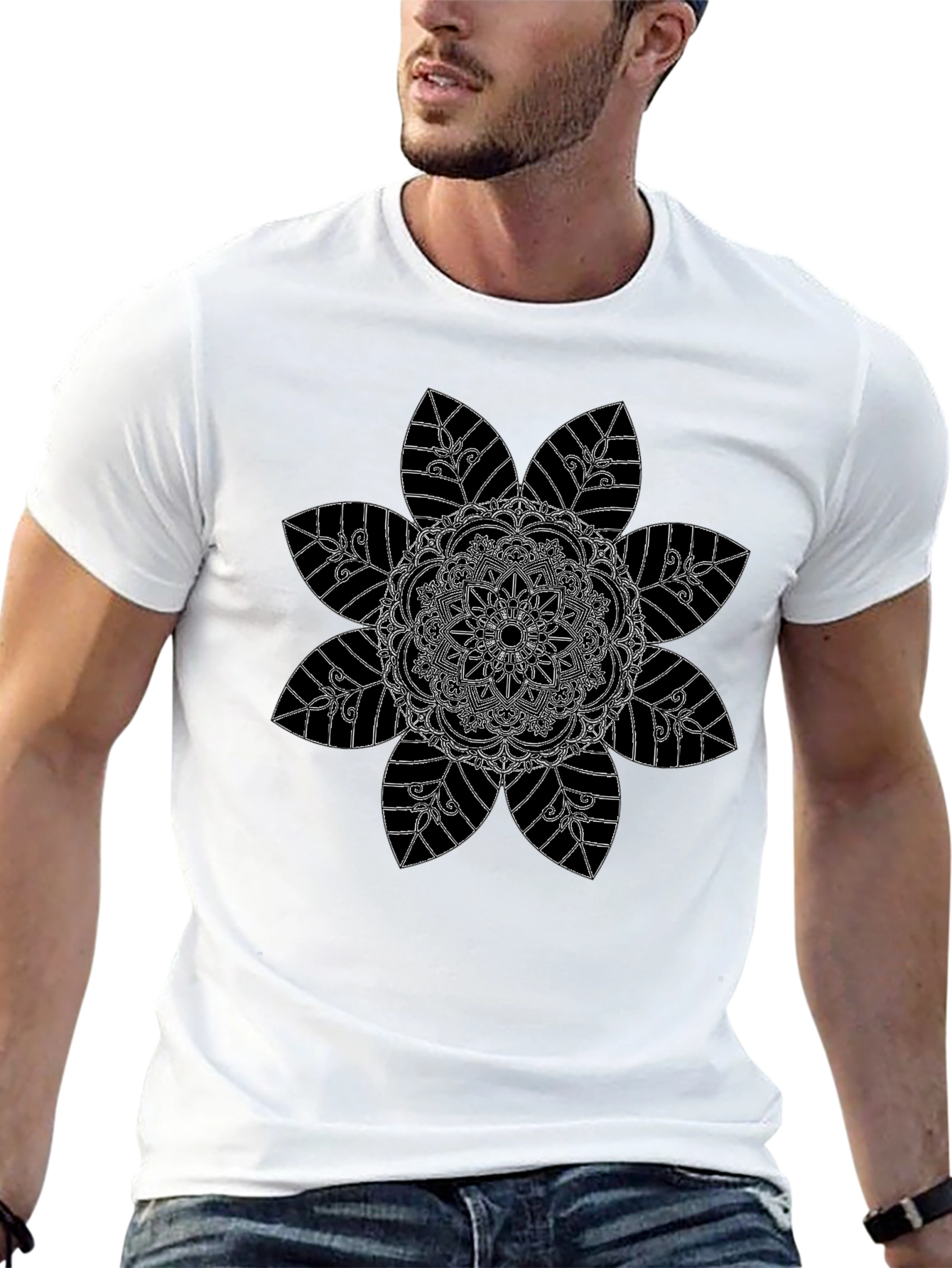 Floral Mandala Graphic Black Tee